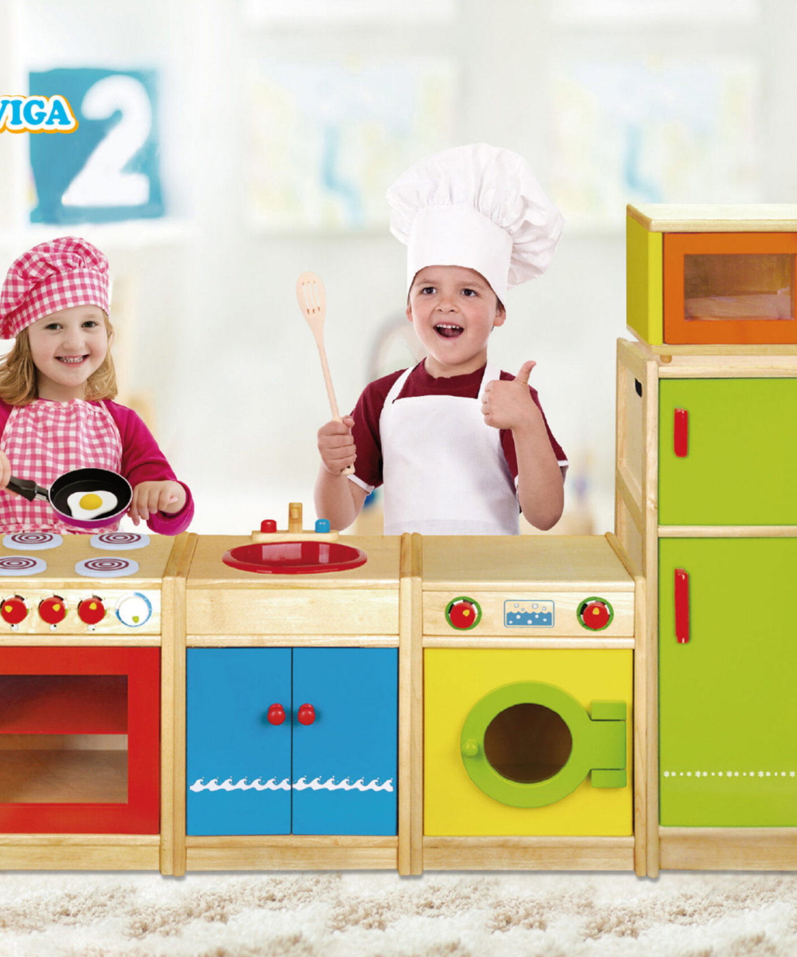 VIGA Wooden Fridge Pretend Play Kitchen Toy for Kids  Age 3 Years and Above