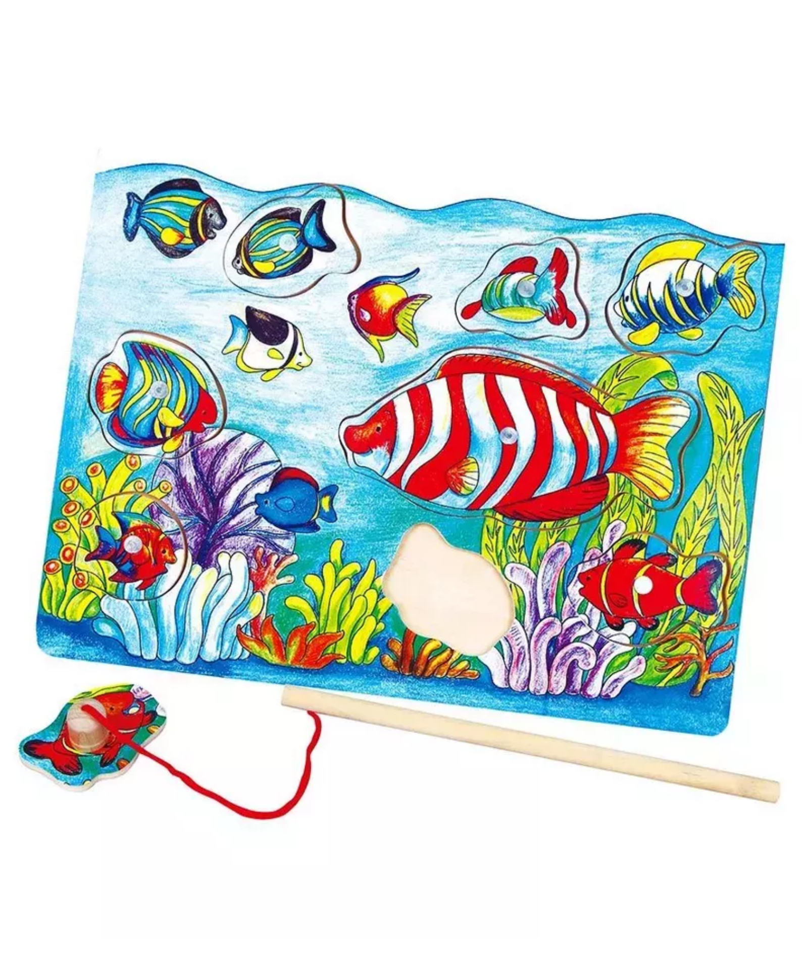 Viga Fishing with Rod, 8 Piece Magnetic Puzzle, Montessori Wooden Toy, Develops Sensory, Cognitive & Fine Motor Skills, Non-Toxic & Eco-friendly Kids Educational Toy, Suitable for Children Aged 18M+