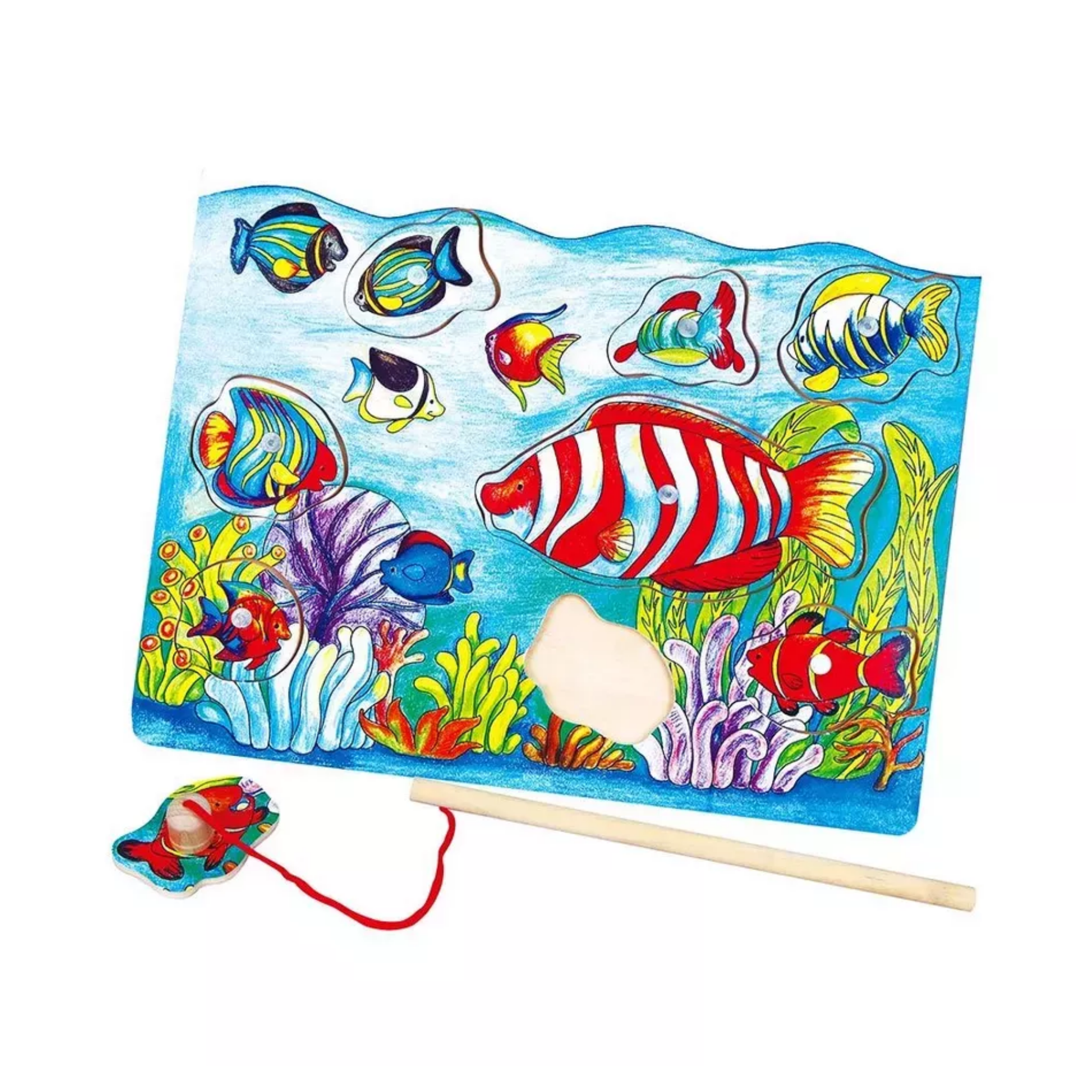 Viga Fishing with Rod, 8 Piece Magnetic Puzzle, Montessori Wooden Toy, Develops Sensory, Cognitive & Fine Motor Skills, Non-Toxic & Eco-friendly Kids Educational Toy, Suitable for Children Aged 18M+