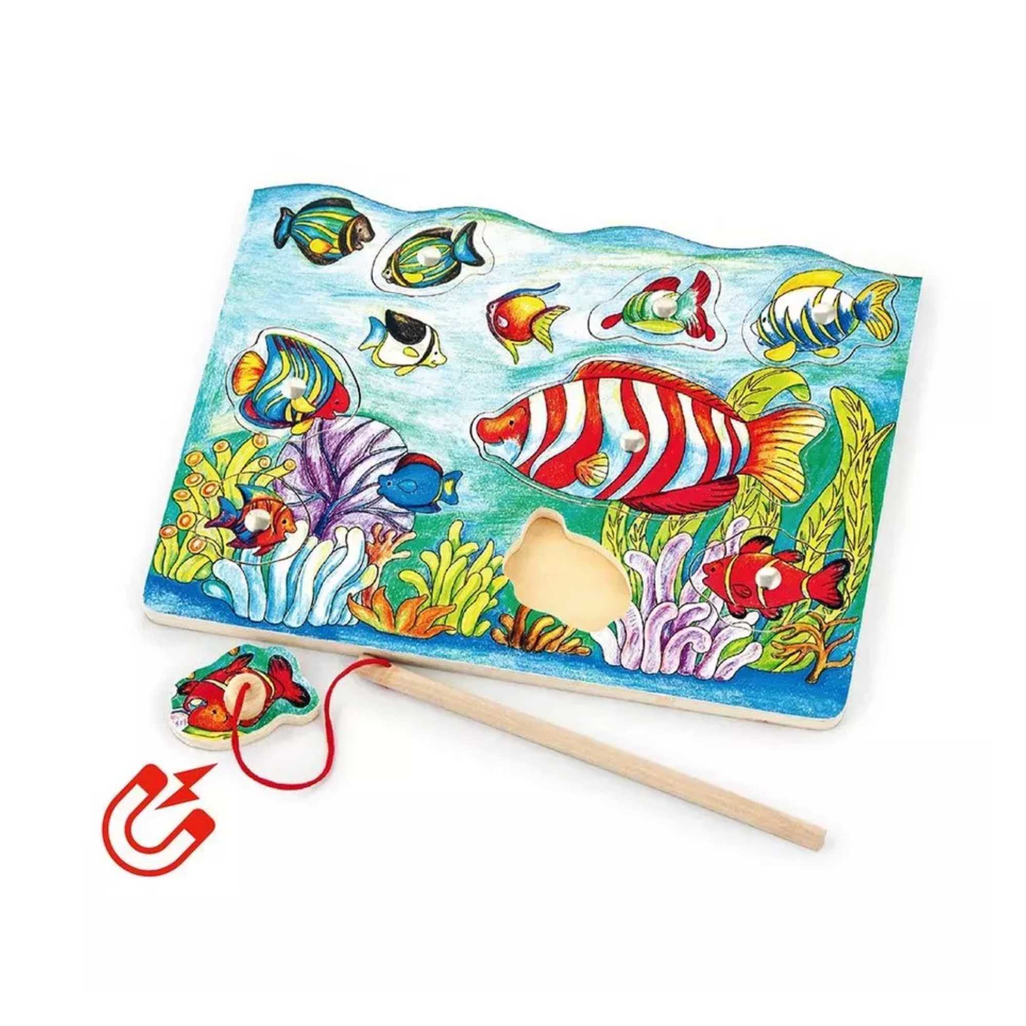 Viga Fishing with Rod, 8 Piece Magnetic Puzzle, Montessori Wooden Toy, Develops Sensory, Cognitive & Fine Motor Skills, Non-Toxic & Eco-friendly Kids Educational Toy, Suitable for Children Aged 18M+
