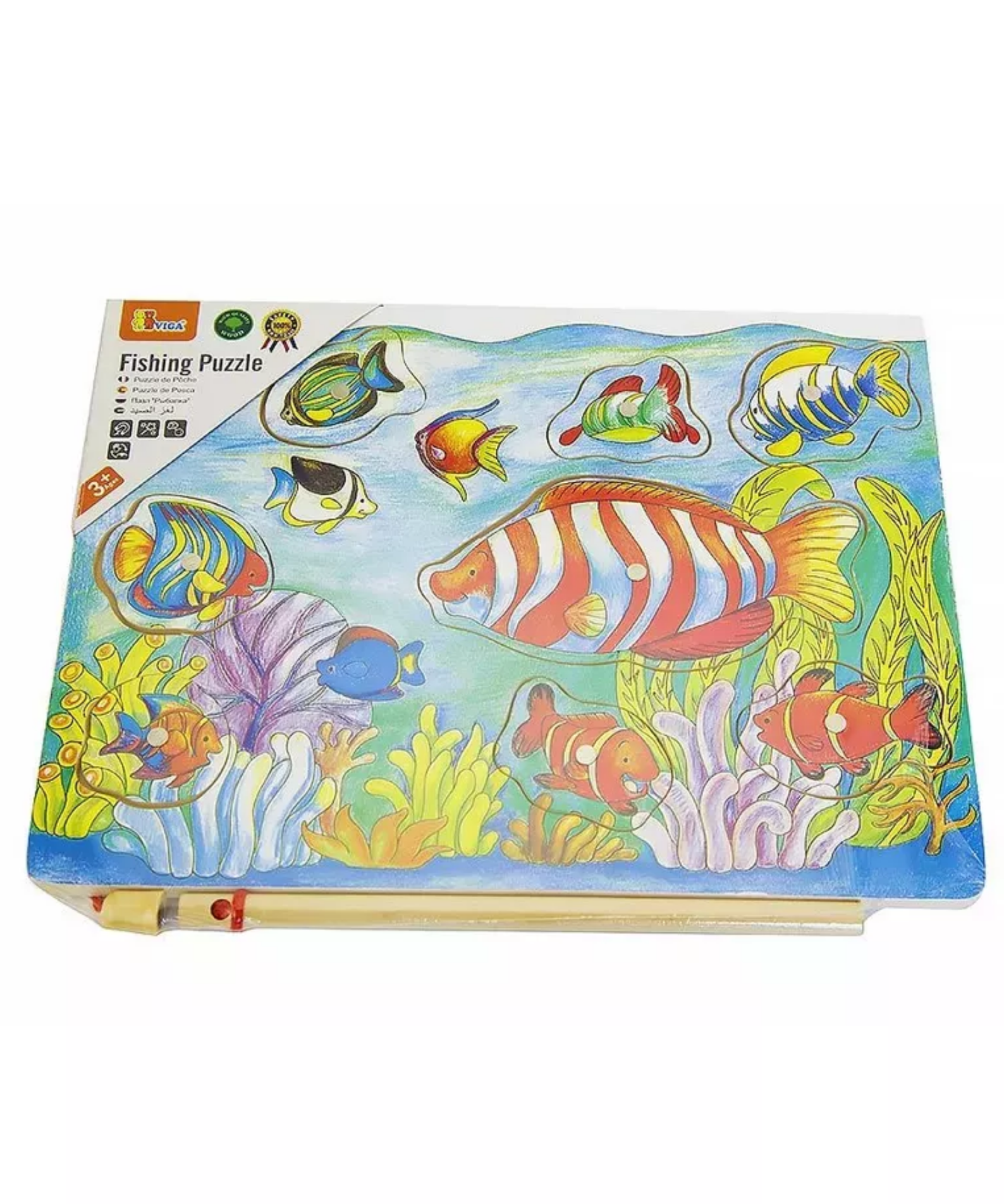 Viga Fishing with Rod, 8 Piece Magnetic Puzzle, Montessori Wooden Toy, Develops Sensory, Cognitive & Fine Motor Skills, Non-Toxic & Eco-friendly Kids Educational Toy, Suitable for Children Aged 18M+
