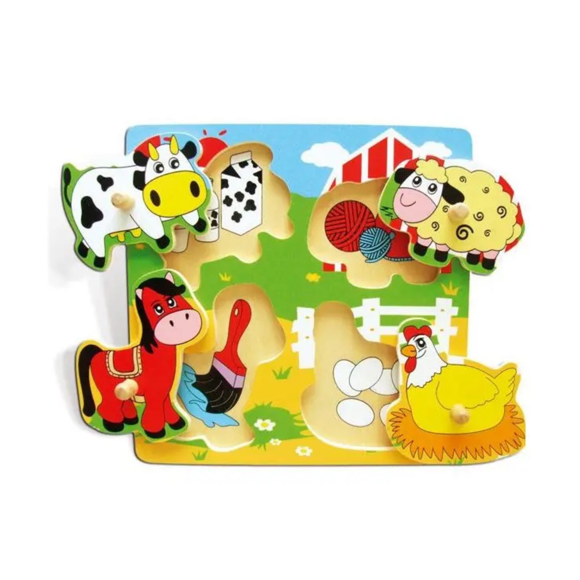 Viga Farm Animals, 4 Piece Knob Puzzle, Montessori Wooden Toy, Develops Sensory, Cognitive & Fine Motor Skills, Non-Toxic & Eco-friendly Kids Educational Toy, Suitable for Boys & Girls Aged 12M+