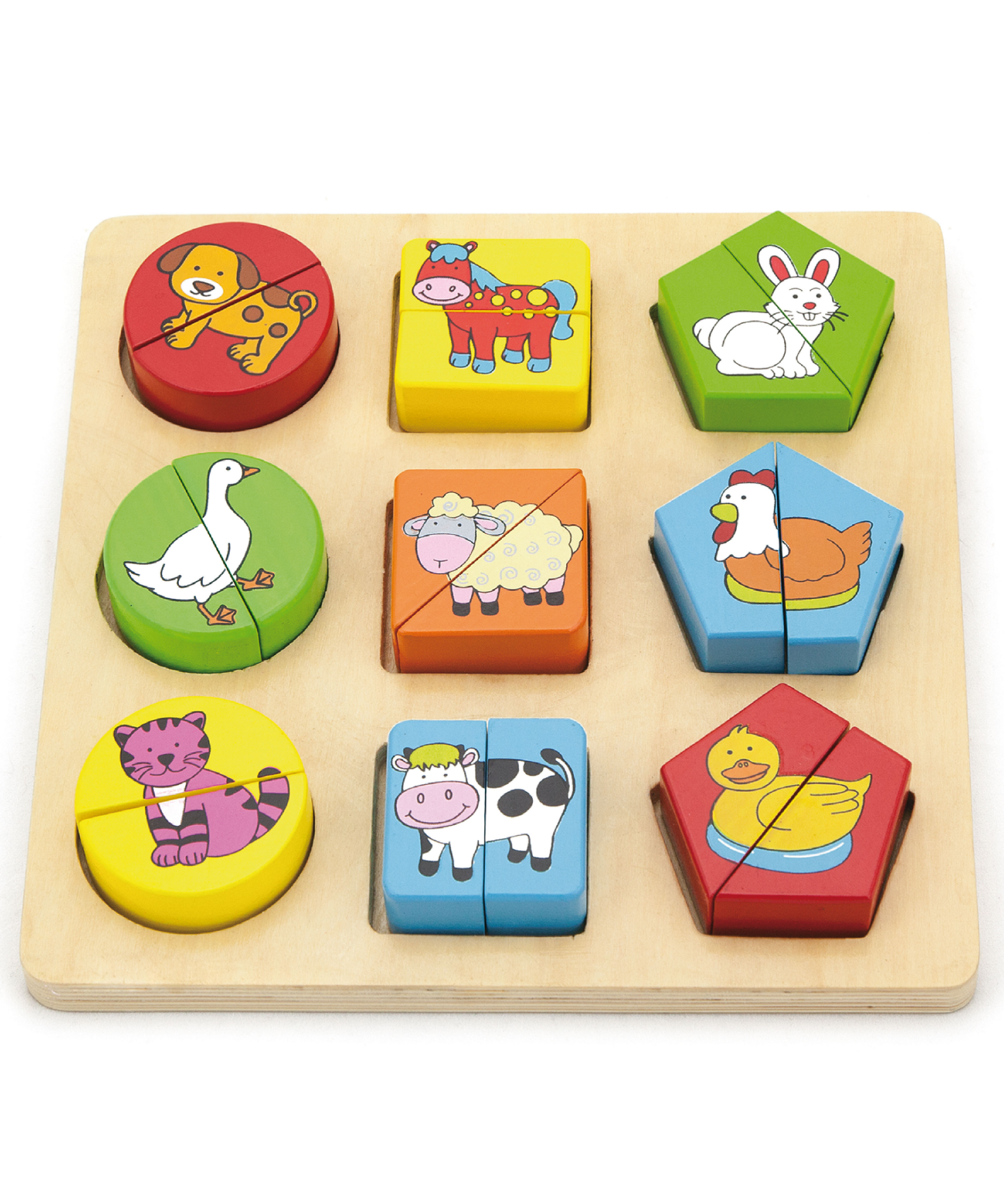 Viga Farm Animals, 18 Piece Geometric Block Puzzle, Montessori Wooden Toy, Develops Sensory, Cognitive & Fine Motor Skills, Non-Toxic & Eco-friendly Kids Educational Toy, Suitable for Children 18M+