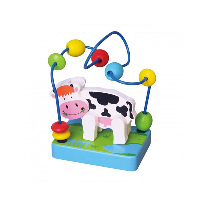 VIGA Cow Mini Wire Beads Toy, Montessori Wooden Bead Maze with Movable Cow Head & Body, Develops Fine Motor Skills, Hand-Eye Coordination & Logic, Eco-Friendly & Non-Toxic, for Boys & Girls Ages 2+
