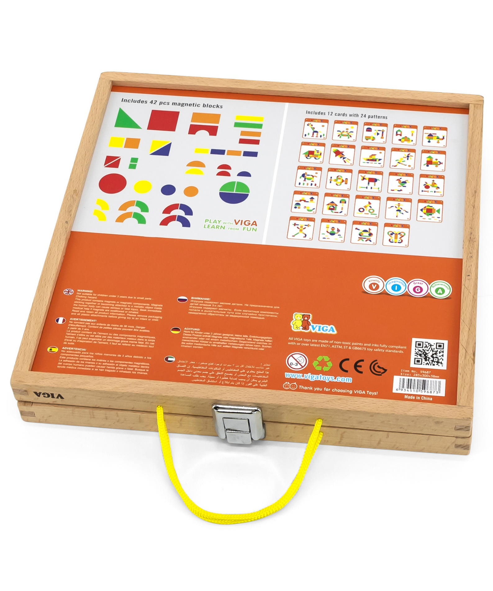 Viga Magnetic Blocks, 42 Piece  Puzzle, Montessori Wooden Toy, Develops Sensory, Cognitive & Fine Motor Skills, Non-Toxic & Eco-friendly Kids Educational Toy, Suitable for Boys and Girls Aged 3Y+