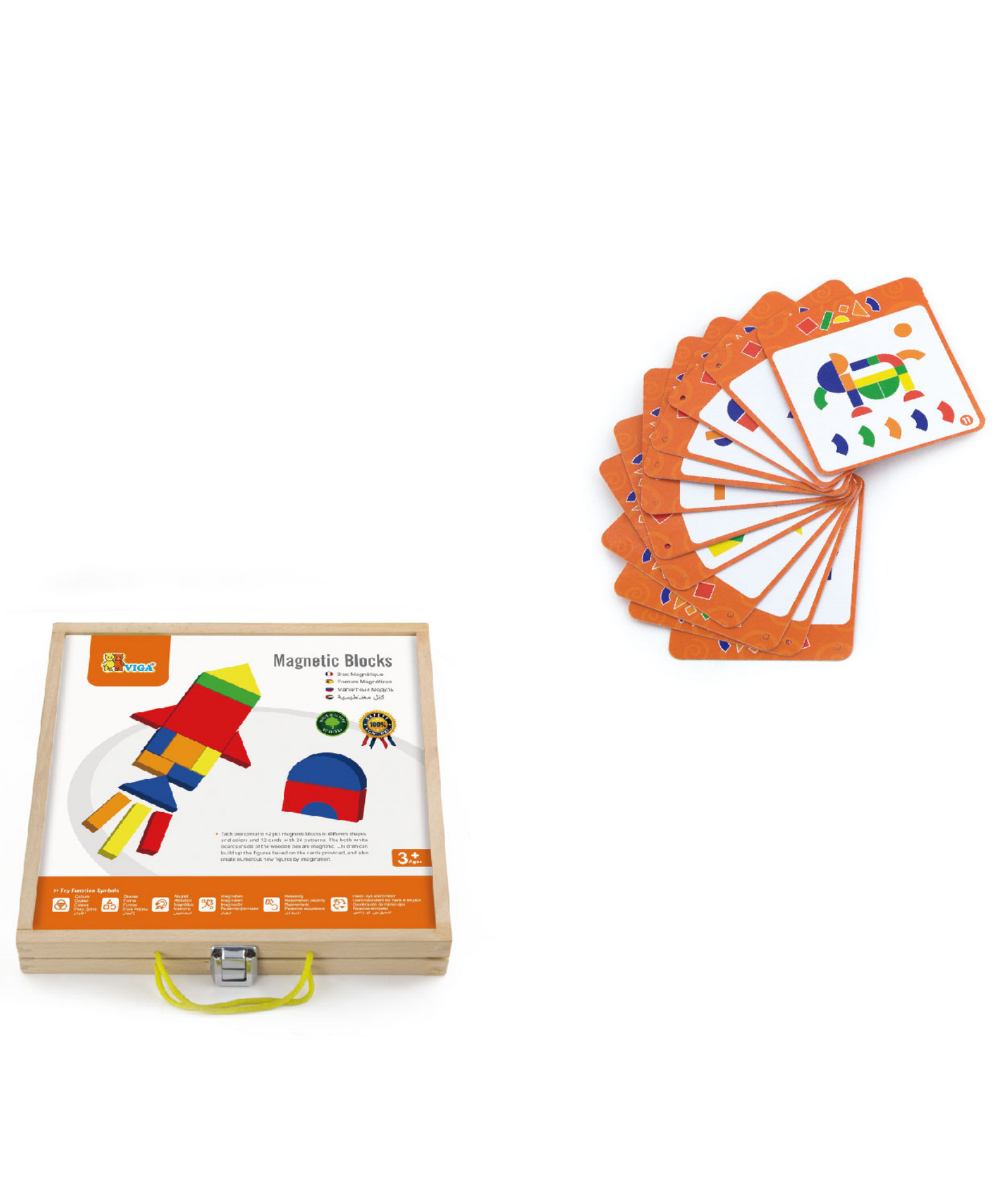 Viga Magnetic Blocks, 42 Piece  Puzzle, Montessori Wooden Toy, Develops Sensory, Cognitive & Fine Motor Skills, Non-Toxic & Eco-friendly Kids Educational Toy, Suitable for Boys and Girls Aged 3Y+