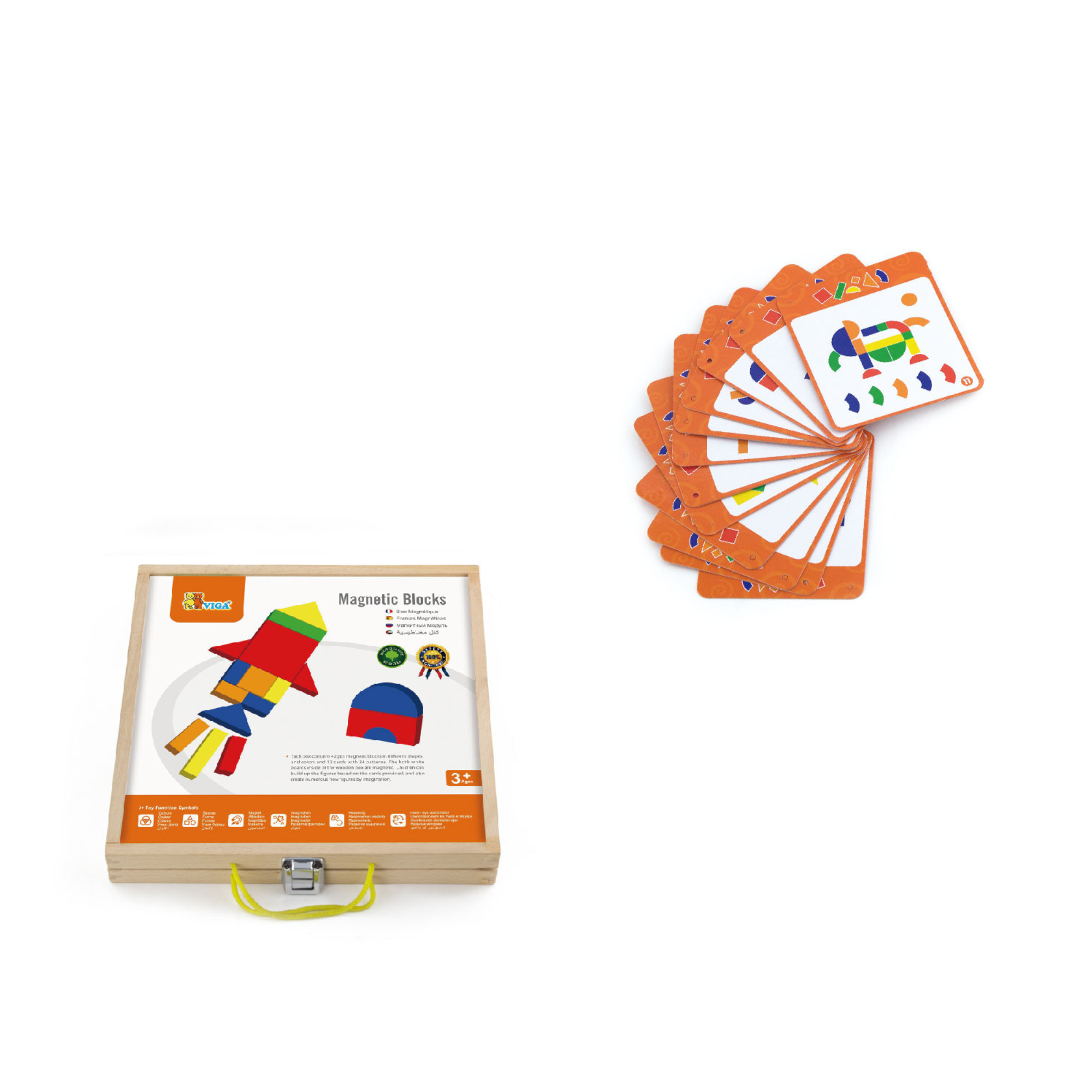 Viga Magnetic Blocks, 42 Piece  Puzzle, Montessori Wooden Toy, Develops Sensory, Cognitive & Fine Motor Skills, Non-Toxic & Eco-friendly Kids Educational Toy, Suitable for Boys and Girls Aged 3Y+