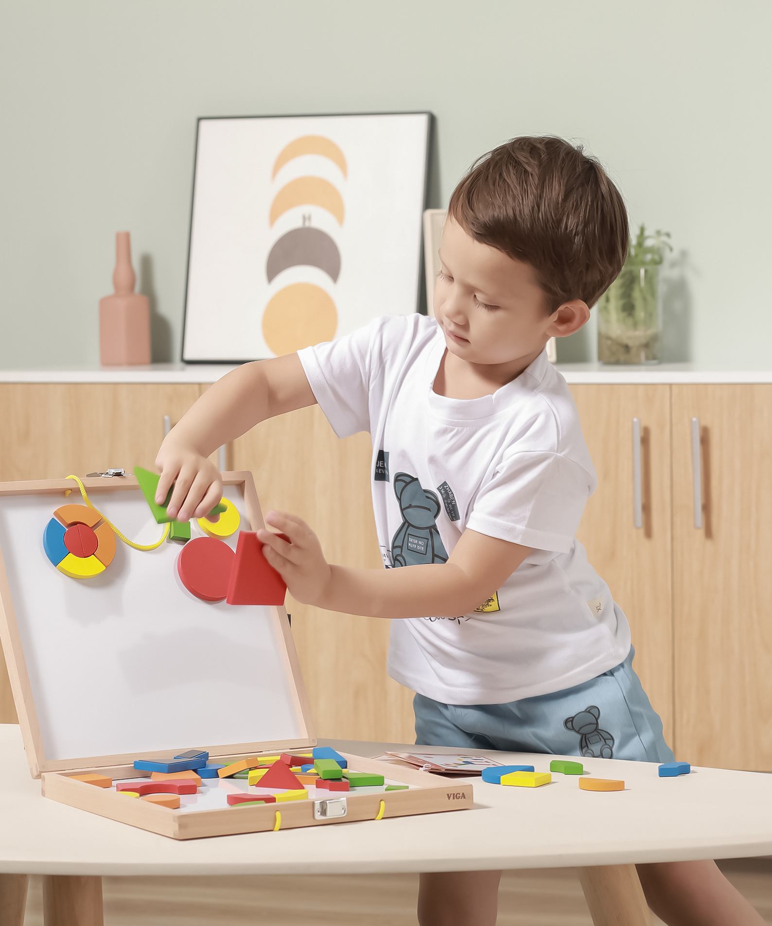 Viga Magnetic Blocks, 42 Piece  Puzzle, Montessori Wooden Toy, Develops Sensory, Cognitive & Fine Motor Skills, Non-Toxic & Eco-friendly Kids Educational Toy, Suitable for Boys and Girls Aged 3Y+