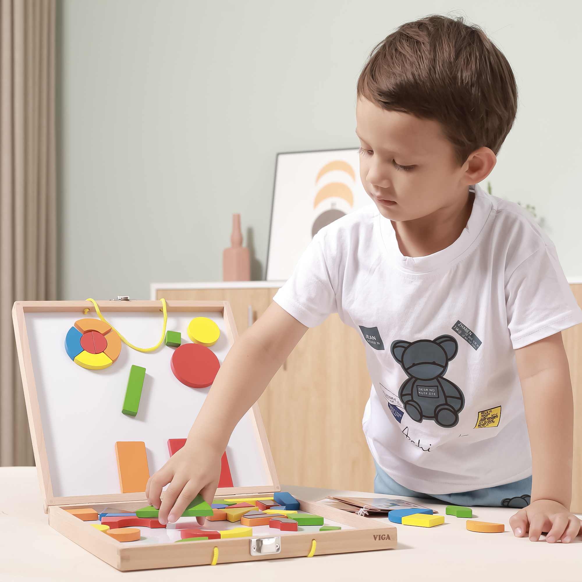 Viga Magnetic Blocks, 42 Piece  Puzzle, Montessori Wooden Toy, Develops Sensory, Cognitive & Fine Motor Skills, Non-Toxic & Eco-friendly Kids Educational Toy, Suitable for Boys and Girls Aged 3Y+