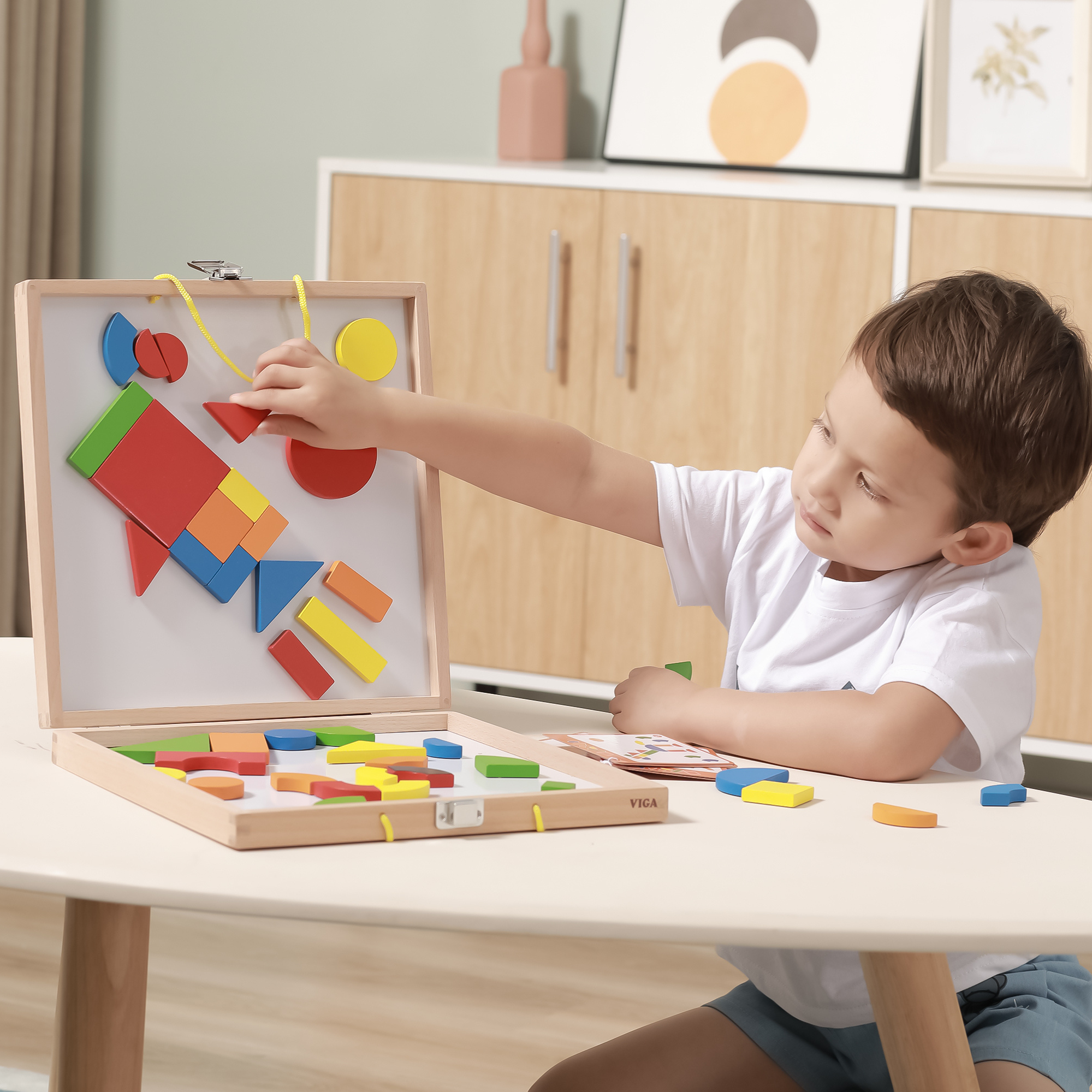 Viga Magnetic Blocks, 42 Piece  Puzzle, Montessori Wooden Toy, Develops Sensory, Cognitive & Fine Motor Skills, Non-Toxic & Eco-friendly Kids Educational Toy, Suitable for Boys and Girls Aged 3Y+