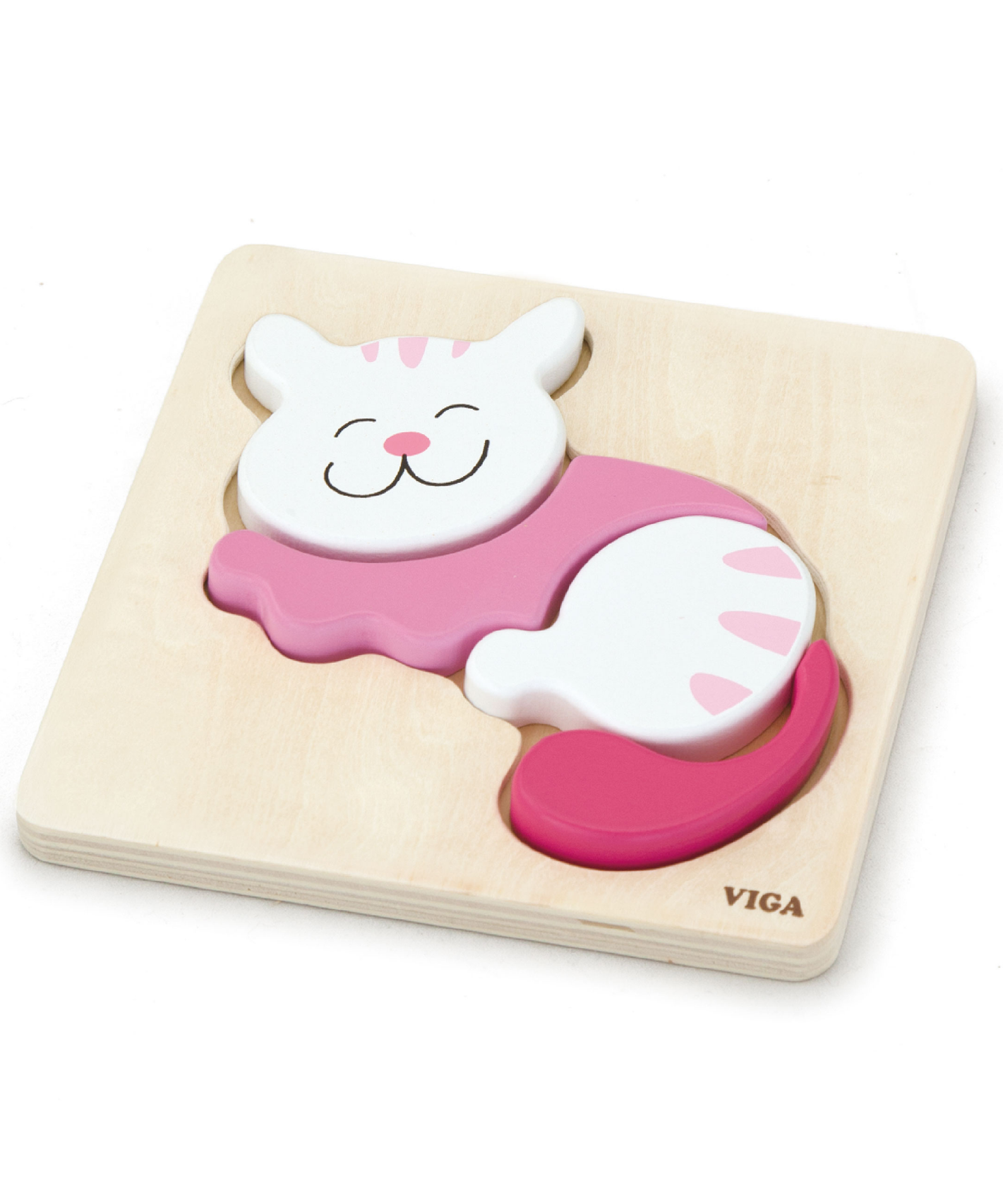 Viga Cat, 4 Piece Block Puzzle, Montessori Wooden Toy, Develops Sensory, Cognitive & Fine Motor Skills, Non-Toxic & Eco-friendly Kids Educational Toy, Suitable for Boys and Girls Aged 18M+