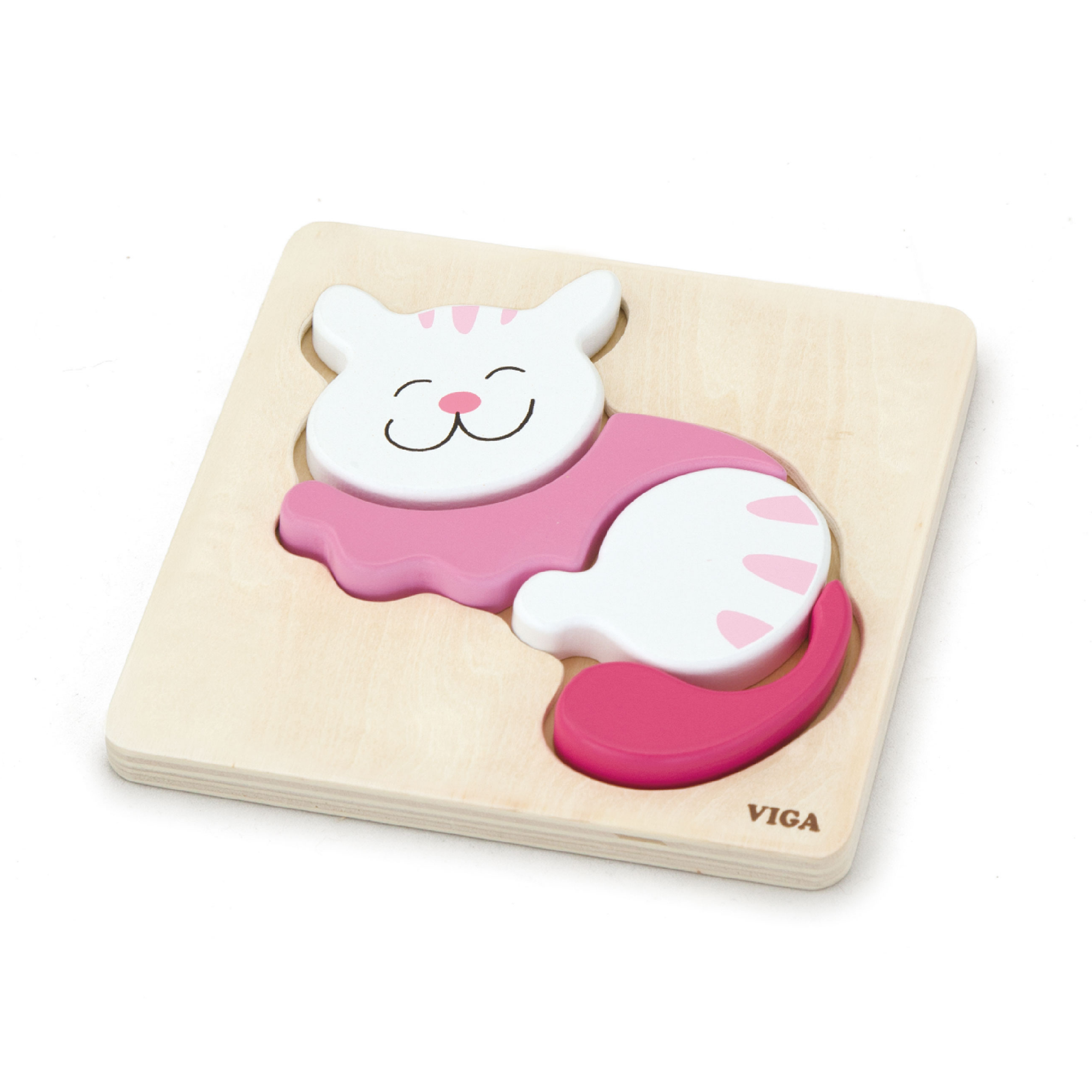 Viga Cat, 4 Piece Block Puzzle, Montessori Wooden Toy, Develops Sensory, Cognitive & Fine Motor Skills, Non-Toxic & Eco-friendly Kids Educational Toy, Suitable for Boys and Girls Aged 18M+