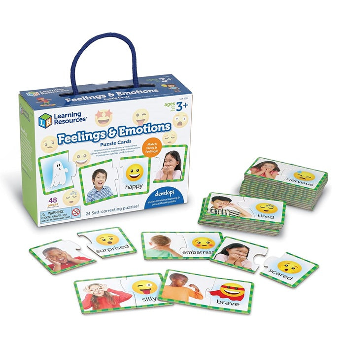 Learning Resources Feelings & Emotions Puzzle Cards, 48 Pieces, Ages 3+, Social Skills Toys, Speech Therapy Materials, Social Emotional Learning Toys and Games for Kids,Back to School