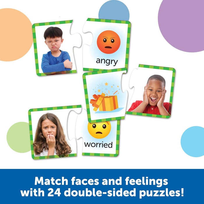 Learning Resources Feelings & Emotions Puzzle Cards, 48 Pieces, Ages 3+, Social Skills Toys, Speech Therapy Materials, Social Emotional Learning Toys and Games for Kids,Back to School