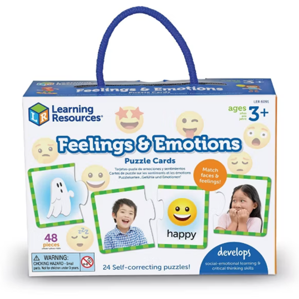 Learning Resources Feelings & Emotions Puzzle Cards, 48 Pieces, Ages 3+, Social Skills Toys, Speech Therapy Materials, Social Emotional Learning Toys and Games for Kids,Back to School
