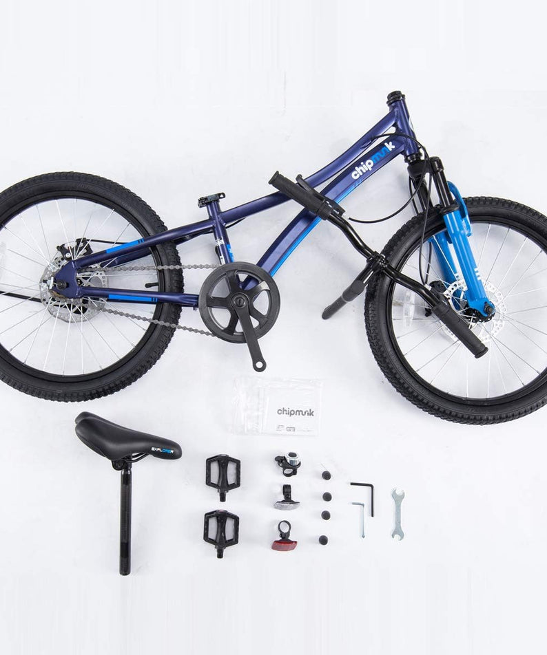 Chipmunk Explorer 20 Inch Bicycle with Lightweight Aluminium Frame, Adjustable Seat and Handle, Front + Rear Brakes, 95% Pre-Assembled Kid's Bikes with Kickstand for Children 8-12 Years Old, Blue