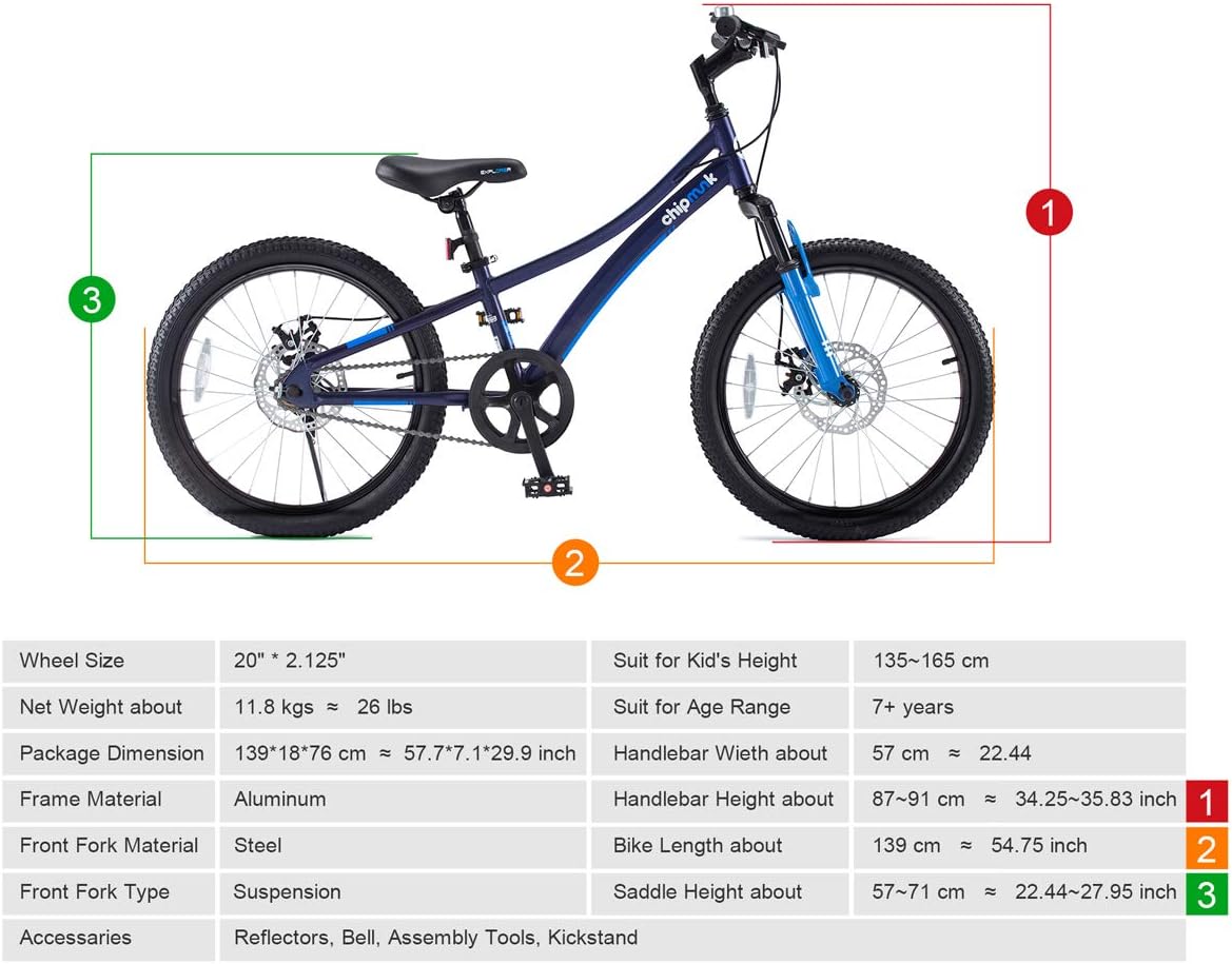 Chipmunk Explorer 20 Inch Bicycle with Lightweight Aluminium Frame, Adjustable Seat and Handle, Front + Rear Brakes, 95% Pre-Assembled Kid's Bikes with Kickstand for Children 8-12 Years Old, Blue