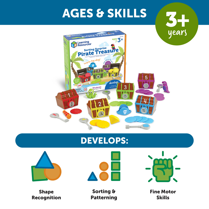 Learning Resources Sorting Surprise Pirate Treasure – Hands-On Sorting & Counting Game (Ages 3+)