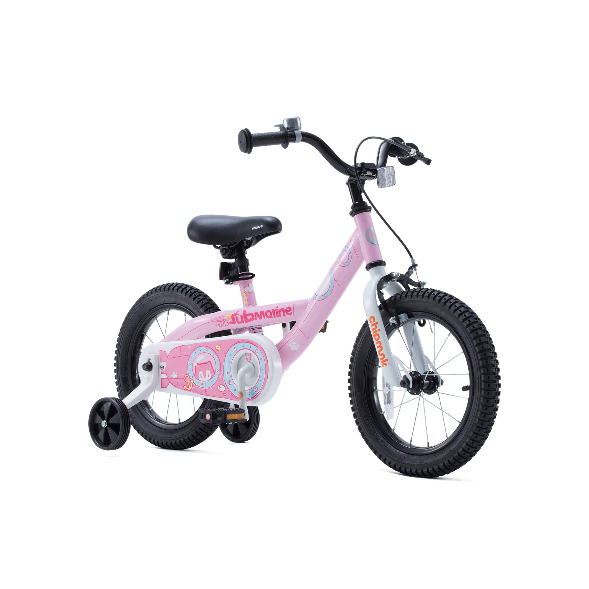 Chipmunk Submarine 12 Inch Bicycle with Lightweight Steel Frame, Adjustable Seat and Handle, Front + Rear Brakes, 95% Pre-Assembled Kid's Bikes with Training Wheels for Children 2-5 Years Old, Pink