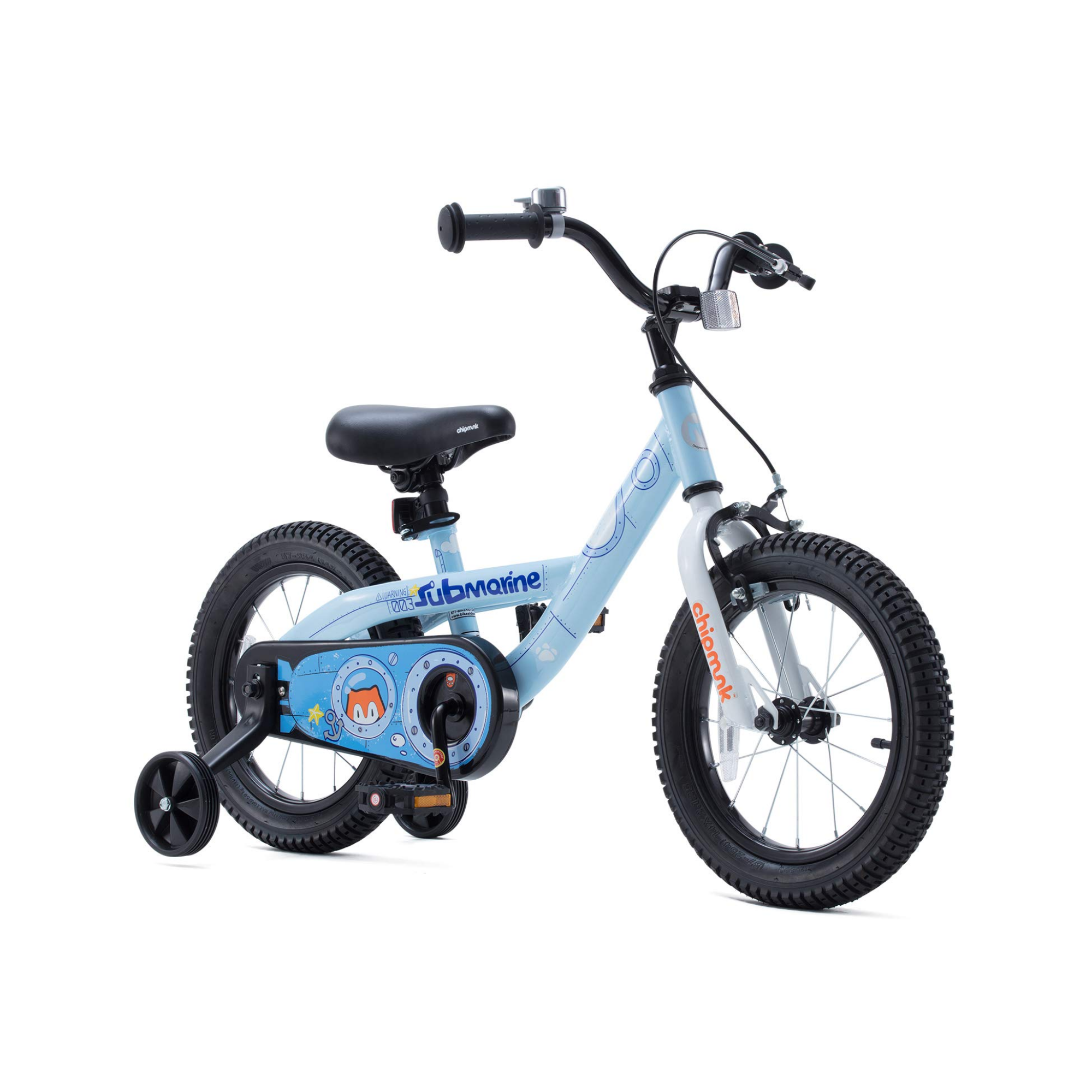 Chipmunk Submarine 14 Inch Bicycle with Lightweight Steel Frame, Adjustable Seat and Handle, Front + Rear Brakes, 95% Pre-Assembled Kid's Bikes with Training Wheels for Children 3-6 Years Old, Blue