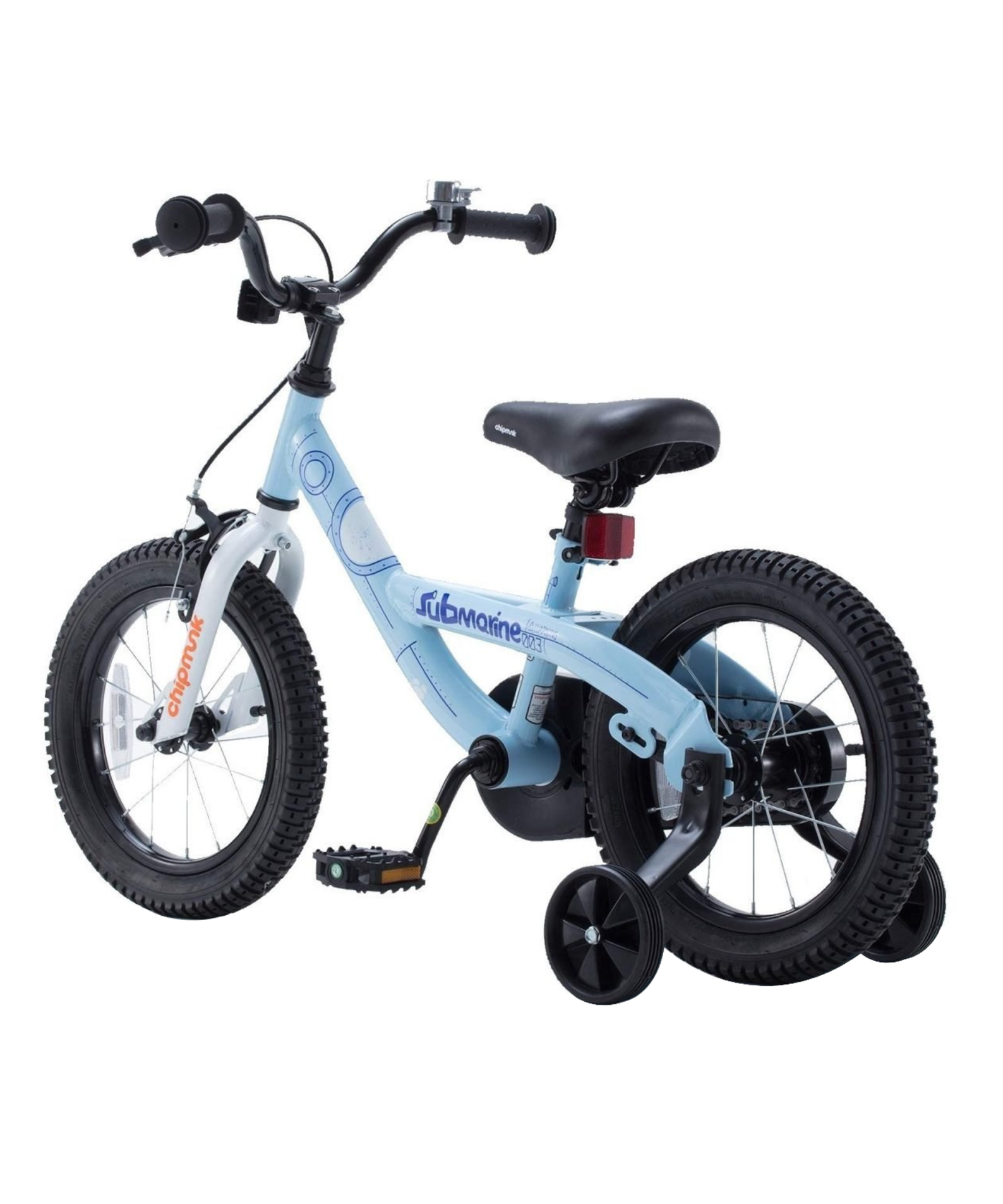 Chipmunk Submarine 14 Inch Bicycle with Lightweight Steel Frame, Adjustable Seat and Handle, Front + Rear Brakes, 95% Pre-Assembled Kid's Bikes with Training Wheels for Children 3-6 Years Old, Blue
