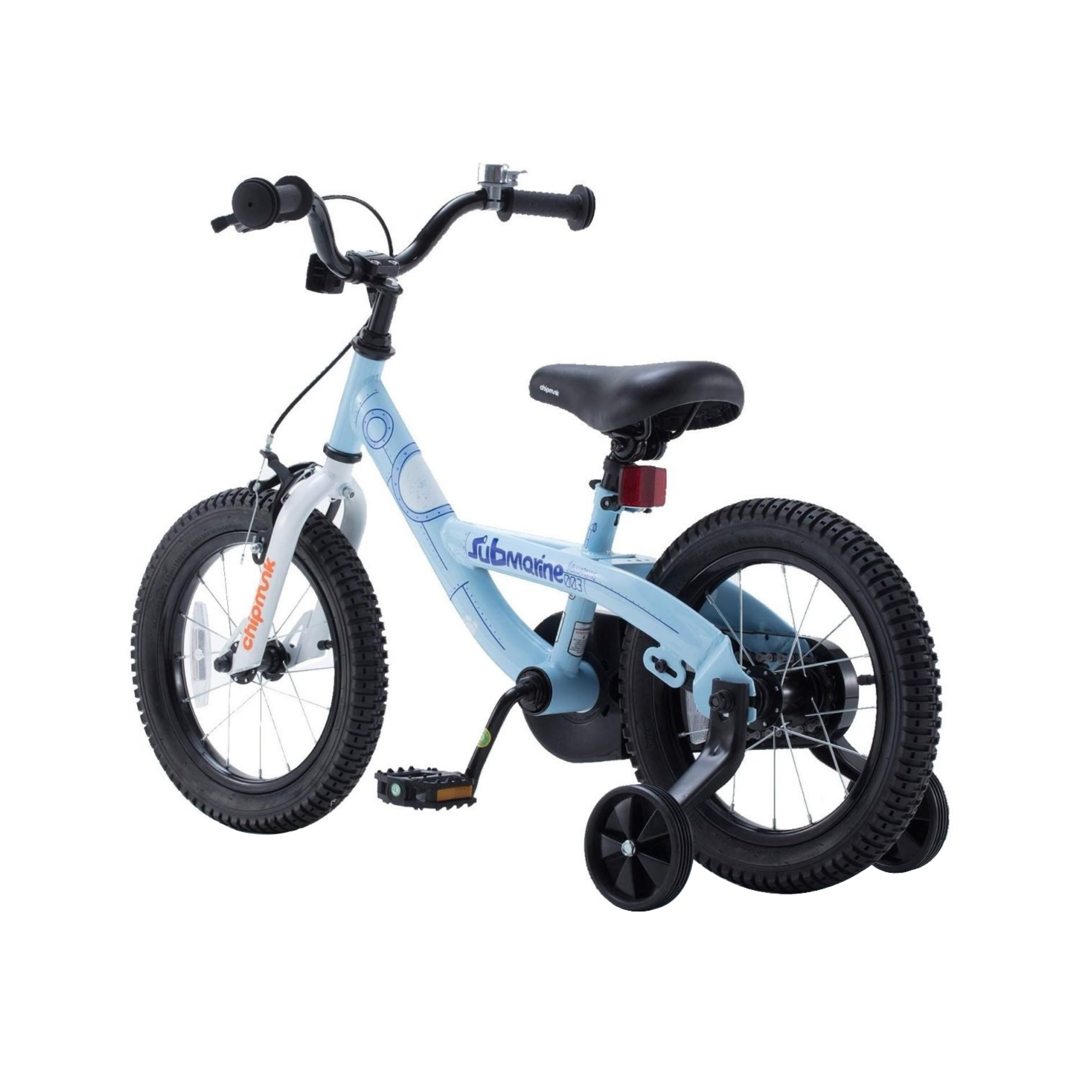 Chipmunk Submarine 14 Inch Bicycle with Lightweight Steel Frame, Adjustable Seat and Handle, Front + Rear Brakes, 95% Pre-Assembled Kid's Bikes with Training Wheels for Children 3-6 Years Old, Blue
