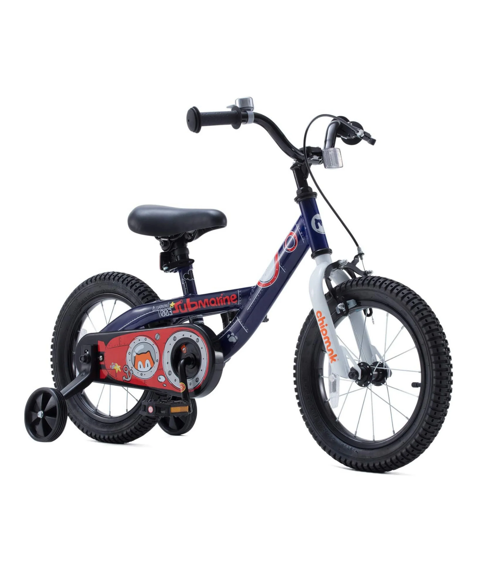 Chipmunk Submarine 14 Inch Bicycle with Lightweight Steel Frame, Adjustable Seat and Handle, Front + Rear Brakes, 95% Pre-Assembled Kid's Bikes with Training Wheels for Children 3-6 Years Old, Navy