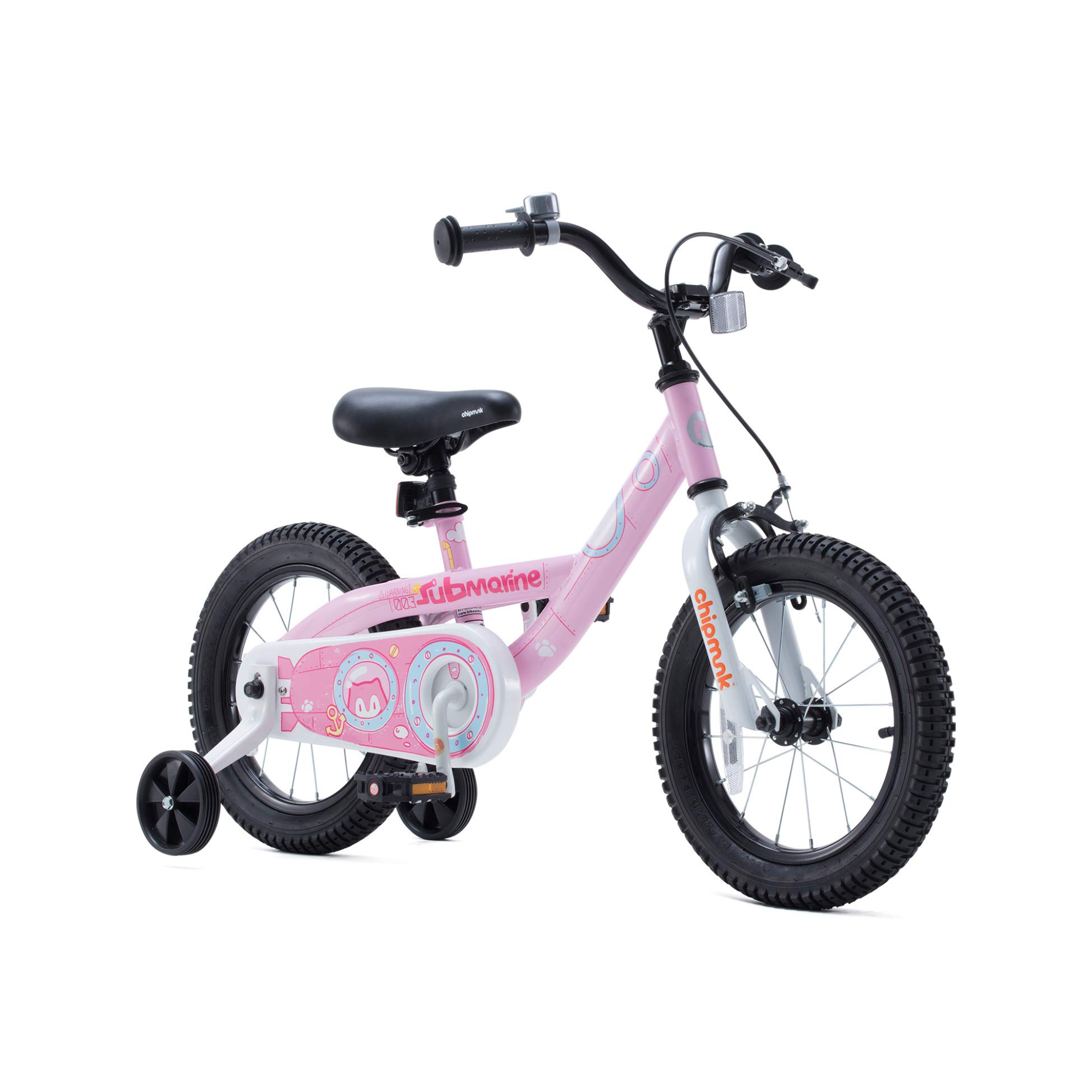 Chipmunk Submarine 14 Inch Bicycle with Lightweight Steel Frame, Adjustable Seat and Handle, Front + Rear Brakes, 95% Pre-Assembled Kid's Bikes with Training Wheels for Children 3-6 Years Old, Pink