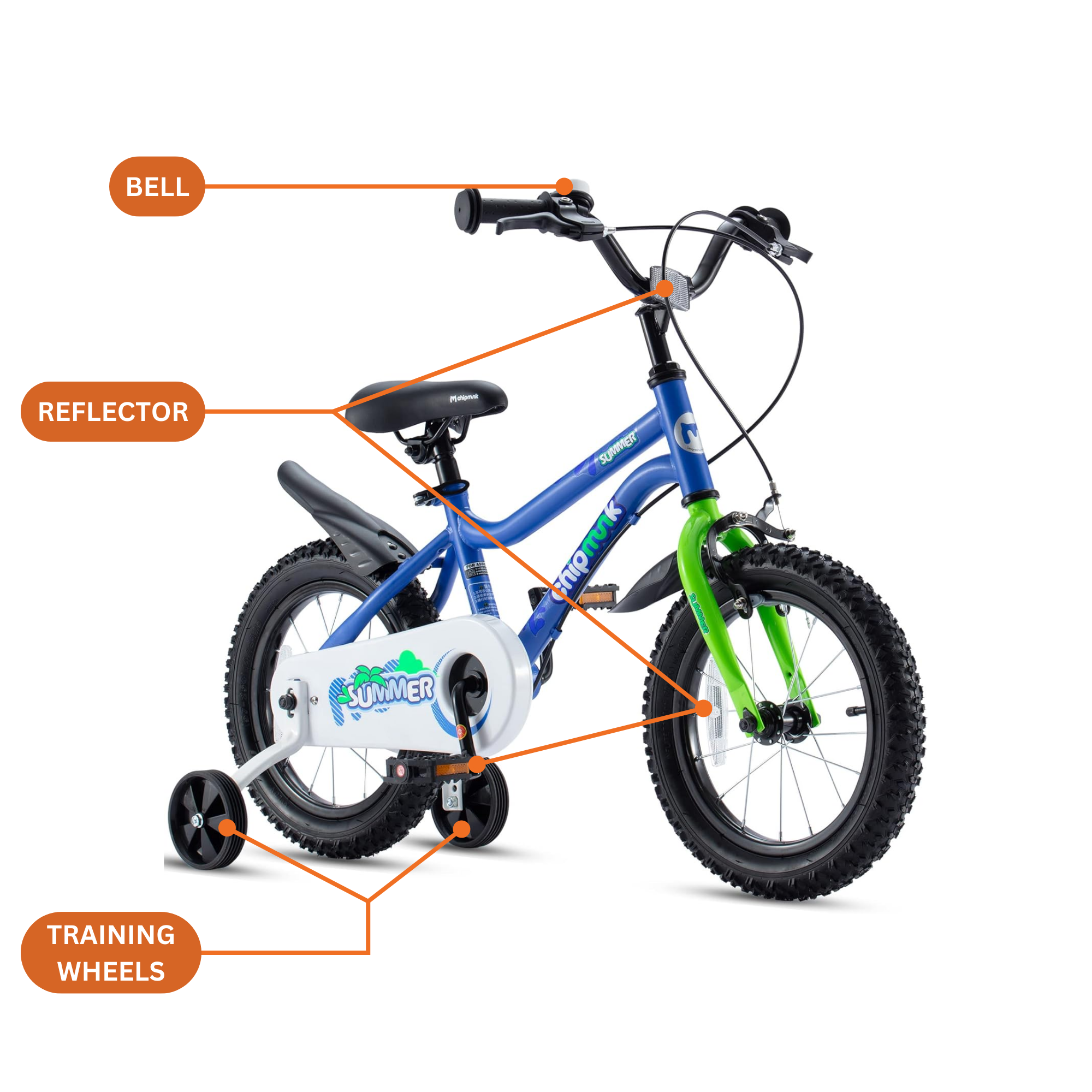 Chipmunk MK 14 Inch Bicycle with Lightweight Steel Frame, Adjustable Seat and Handle, Front + Rear Brakes, 95% Pre-Assembled Kid's Bikes with Training Wheels for Children 3-6 Years Old, Blue