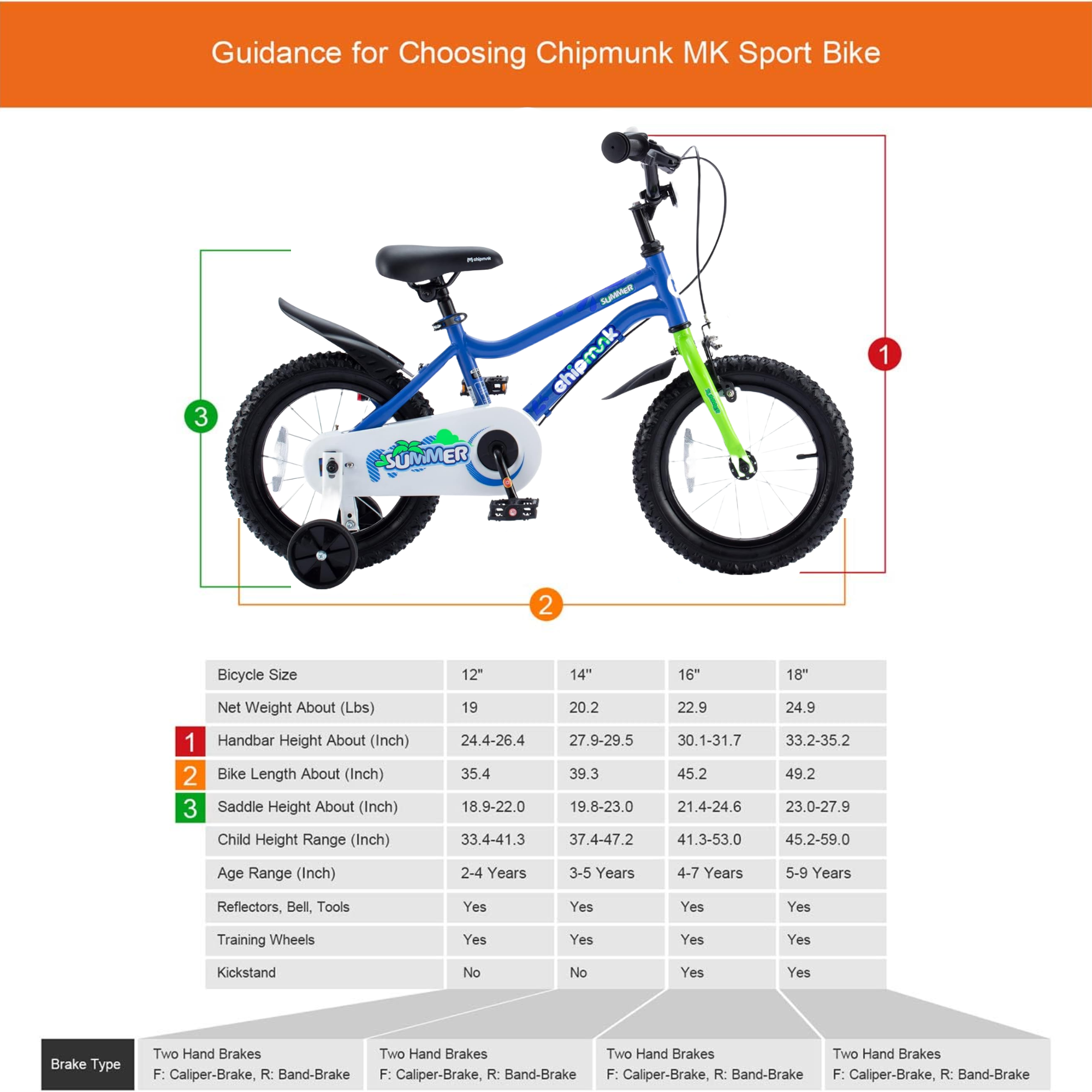 Chipmunk MK 12 Inch Bicycle with Lightweight Steel Frame, Adjustable Seat and Handle, Front + Rear Brakes, 95% Pre-Assembled Kid's Bikes with Training Wheels for Children 2-5 Years Old, Blue