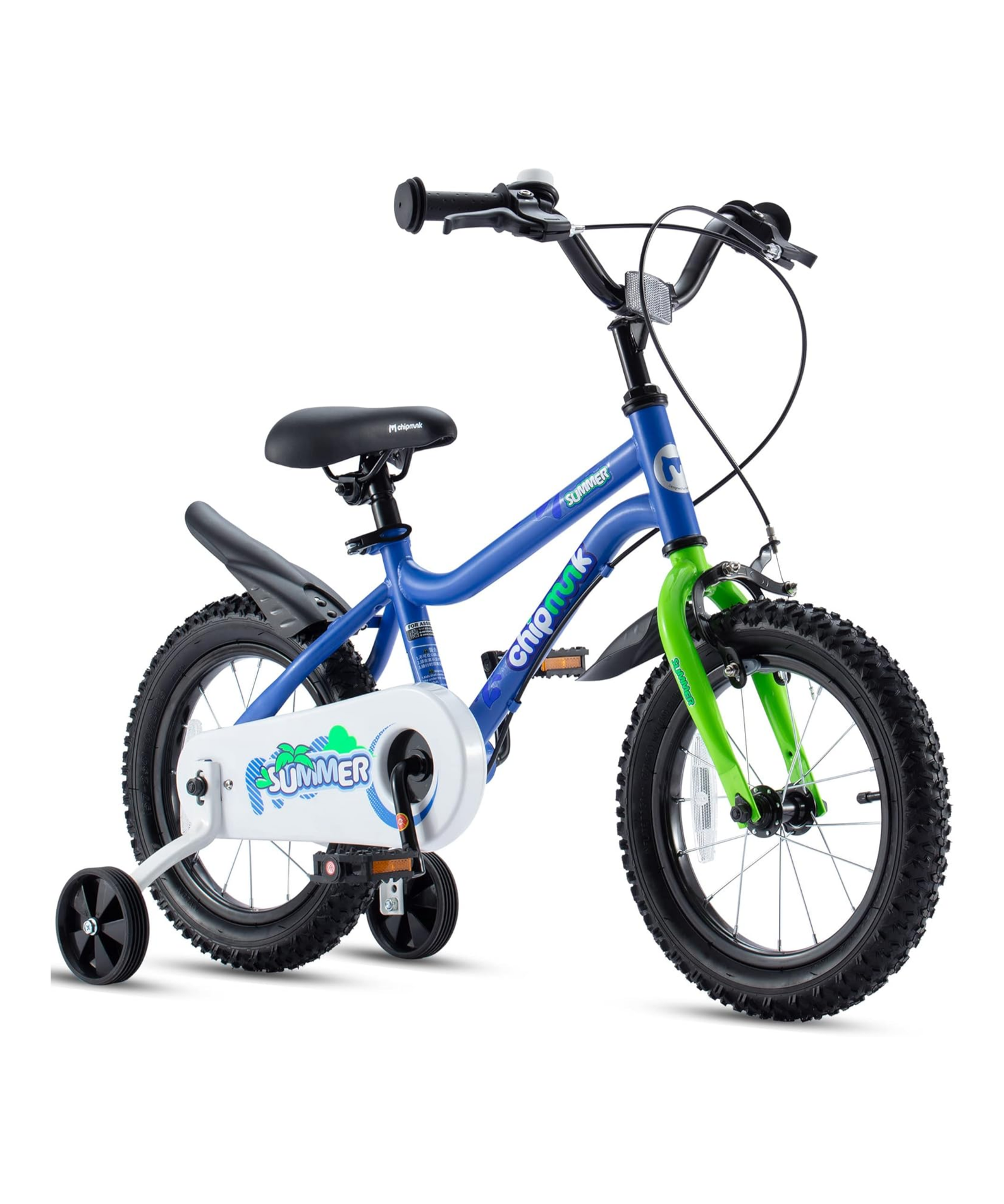 Chipmunk MK 14 Inch Bicycle with Lightweight Steel Frame, Adjustable Seat and Handle, Front + Rear Brakes, 95% Pre-Assembled Kid's Bikes with Training Wheels for Children 3-6 Years Old, Blue