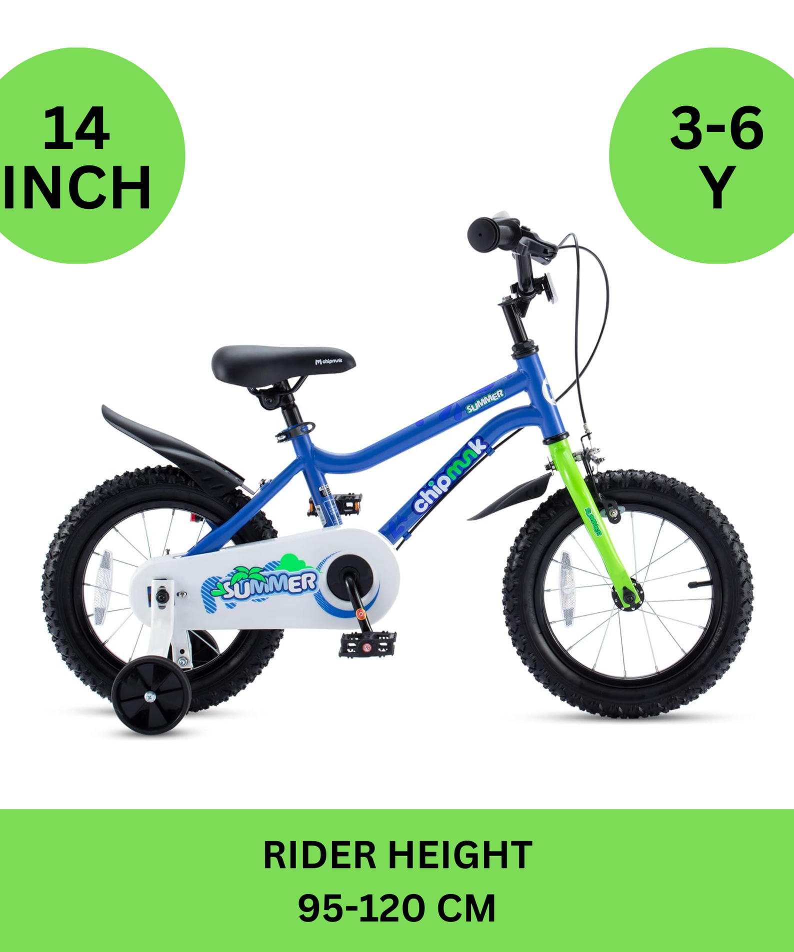 Chipmunk MK 14 Inch Bicycle with Lightweight Steel Frame, Adjustable Seat and Handle, Front + Rear Brakes, 95% Pre-Assembled Kid's Bikes with Training Wheels for Children 3-6 Years Old, Blue