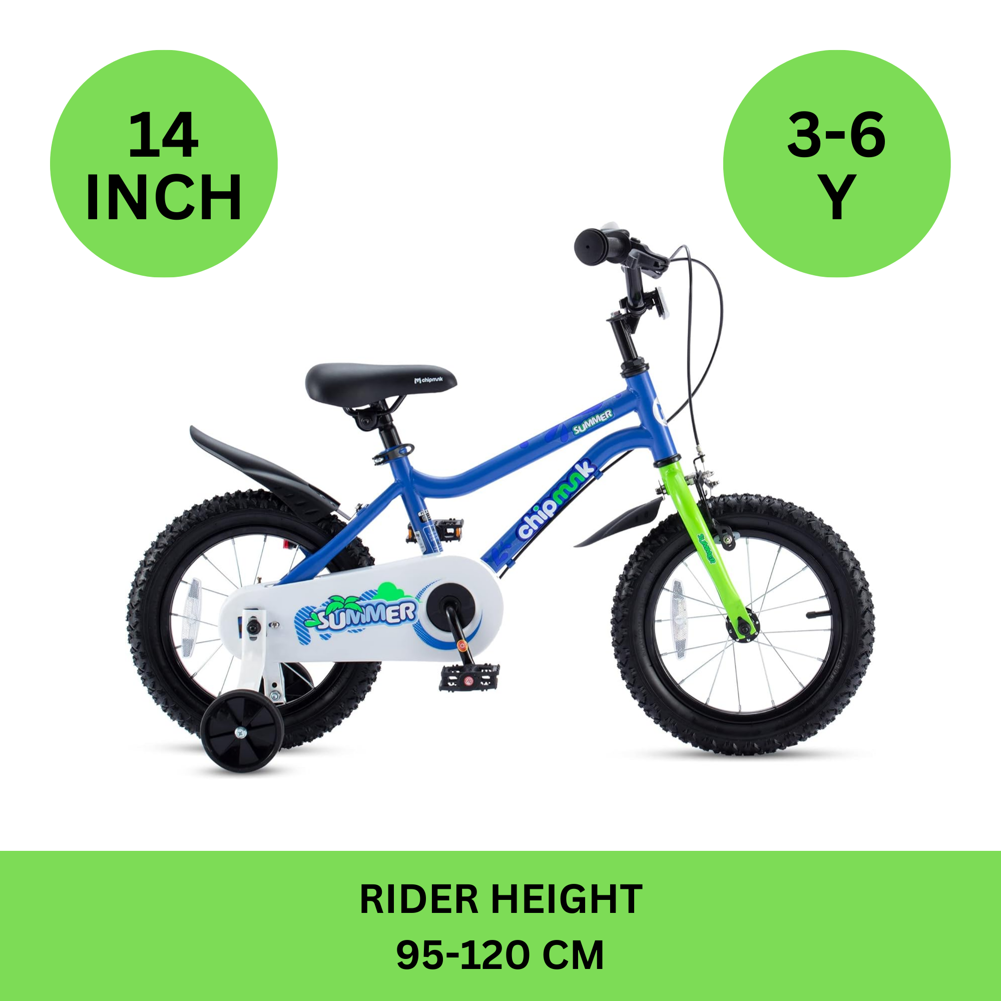 Chipmunk MK 14 Inch Bicycle with Lightweight Steel Frame, Adjustable Seat and Handle, Front + Rear Brakes, 95% Pre-Assembled Kid's Bikes with Training Wheels for Children 3-6 Years Old, Blue
