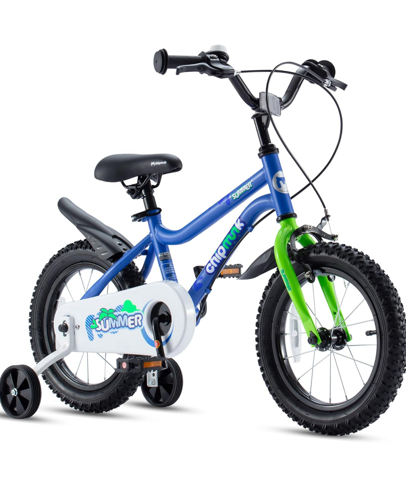 Chipmunk MK 18 Inch Bicycle with Lightweight Steel Frame, Adjustable Seat and Handle, Front + Rear Brakes, 95% Pre-Assembled Kid's Bikes with Training Wheels for Children 6-9 Years Old, Blue