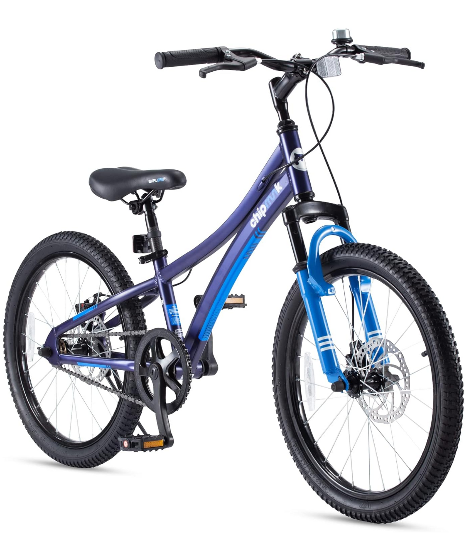 Chipmunk Explorer 20 Inch Bicycle with Lightweight Aluminium Frame, Adjustable Seat and Handle, Front + Rear Brakes, 95% Pre-Assembled Kid's Bikes with Kickstand for Children 8-12 Years Old, Blue