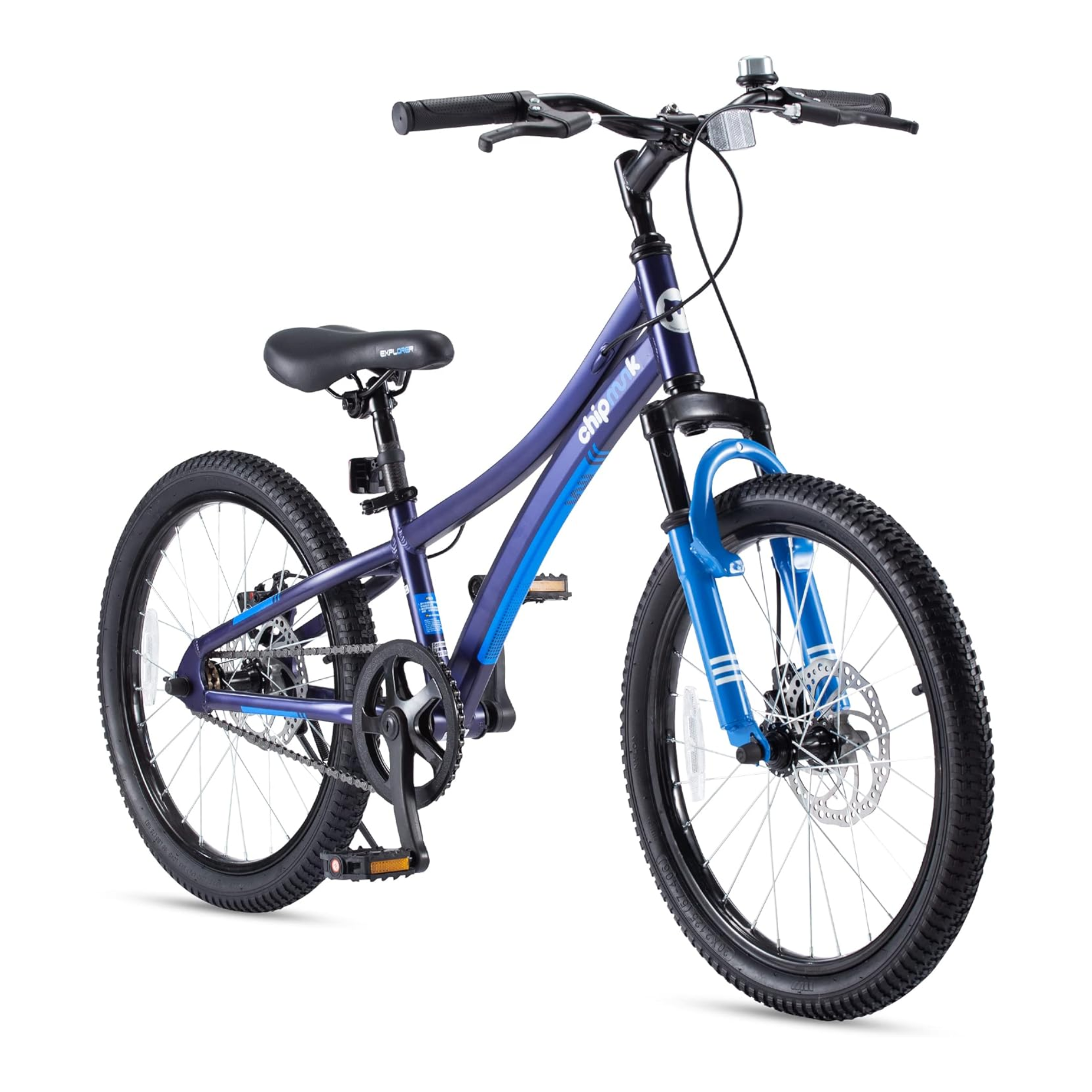 Chipmunk Explorer 20 Inch Bicycle with Lightweight Aluminium Frame, Adjustable Seat and Handle, Front + Rear Brakes, 95% Pre-Assembled Kid's Bikes with Kickstand for Children 8-12 Years Old, Blue