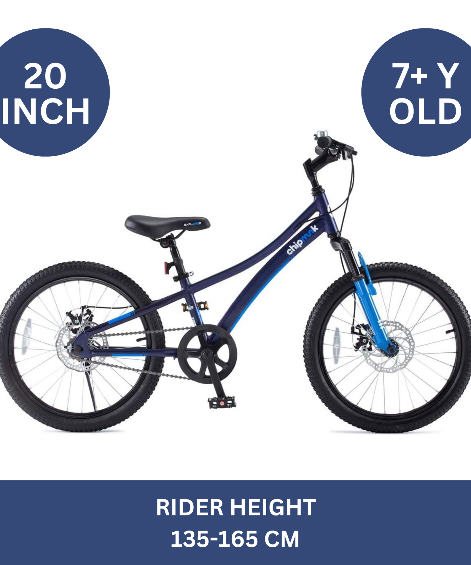 Chipmunk Explorer 20 Inch Bicycle with Lightweight Aluminium Frame, Adjustable Seat and Handle, Front + Rear Brakes, 95% Pre-Assembled Kid's Bikes with Kickstand for Children 8-12 Years Old, Blue