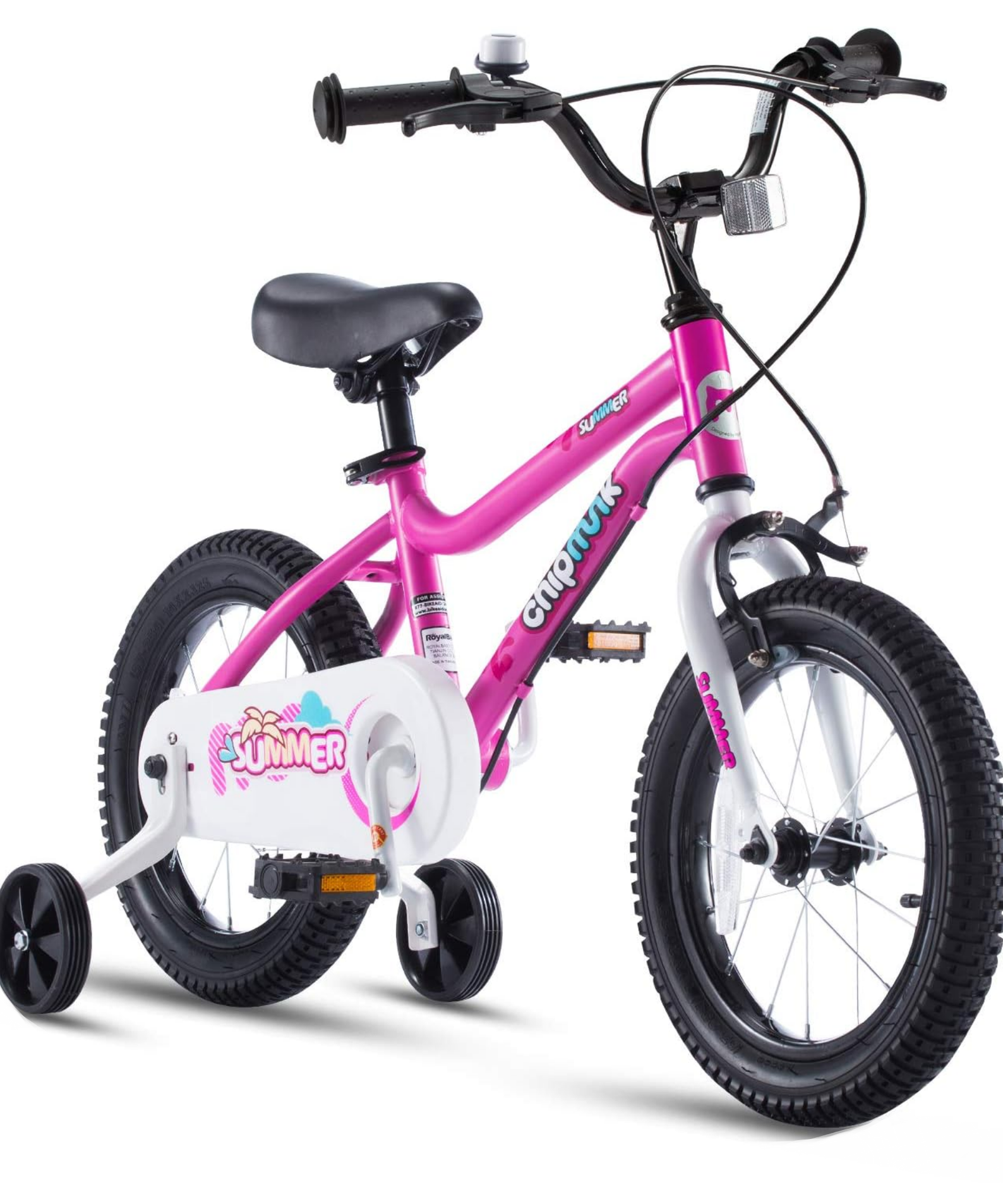 Chipmunk MK 18 Inch Bicycle with Lightweight Steel Frame, Adjustable Seat and Handle, Front + Rear Brakes, 95% Pre-Assembled Kid's Bikes with Training Wheels for Children 6-9 Years Old, Pink