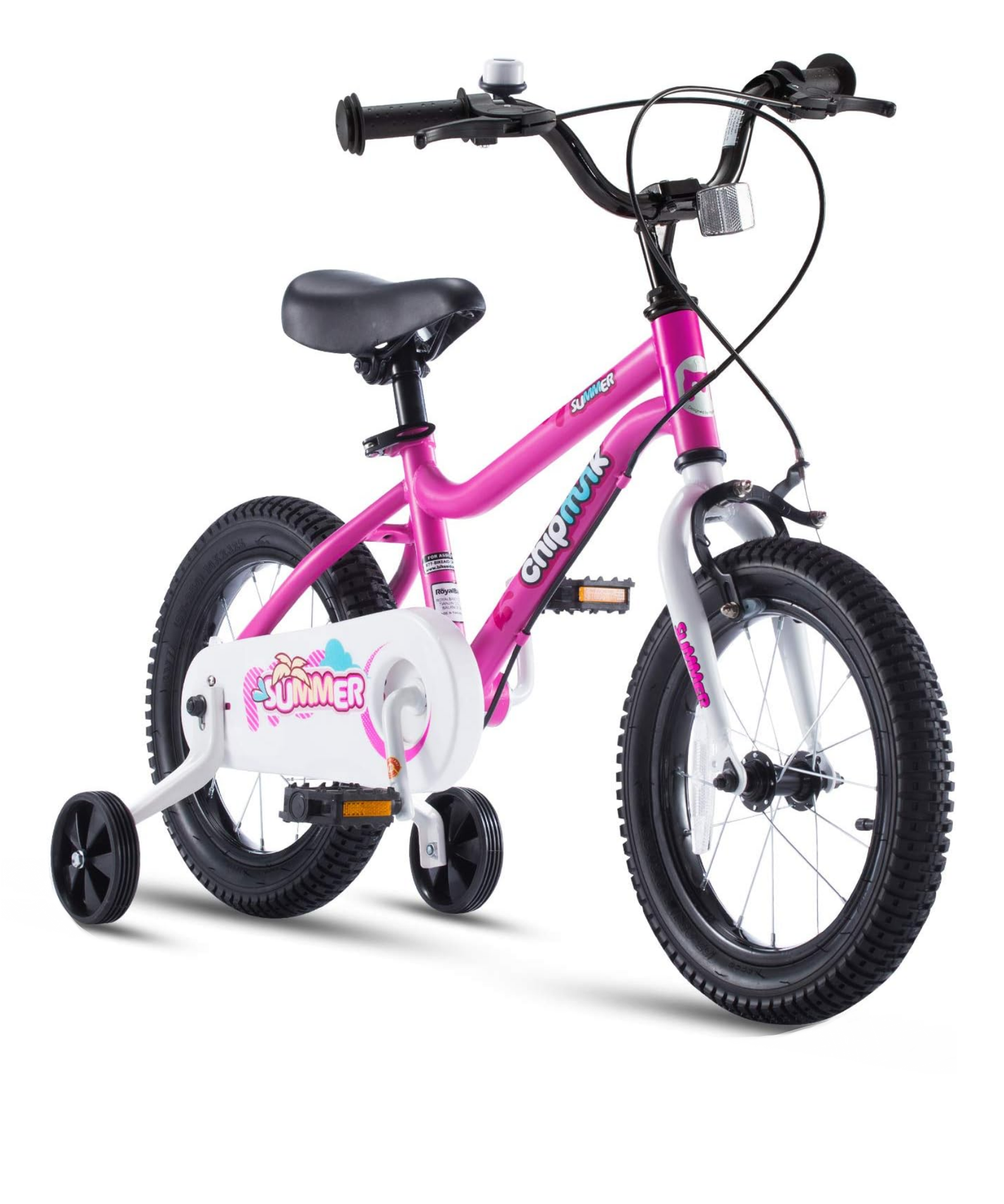 Chipmunk MK 14 Inch Bicycle with Lightweight Steel Frame, Adjustable Seat and Handle, Front + Rear Brakes, 95% Pre-Assembled Kid's Bikes with Training Wheels for Children 3-6 Years Old, Pink