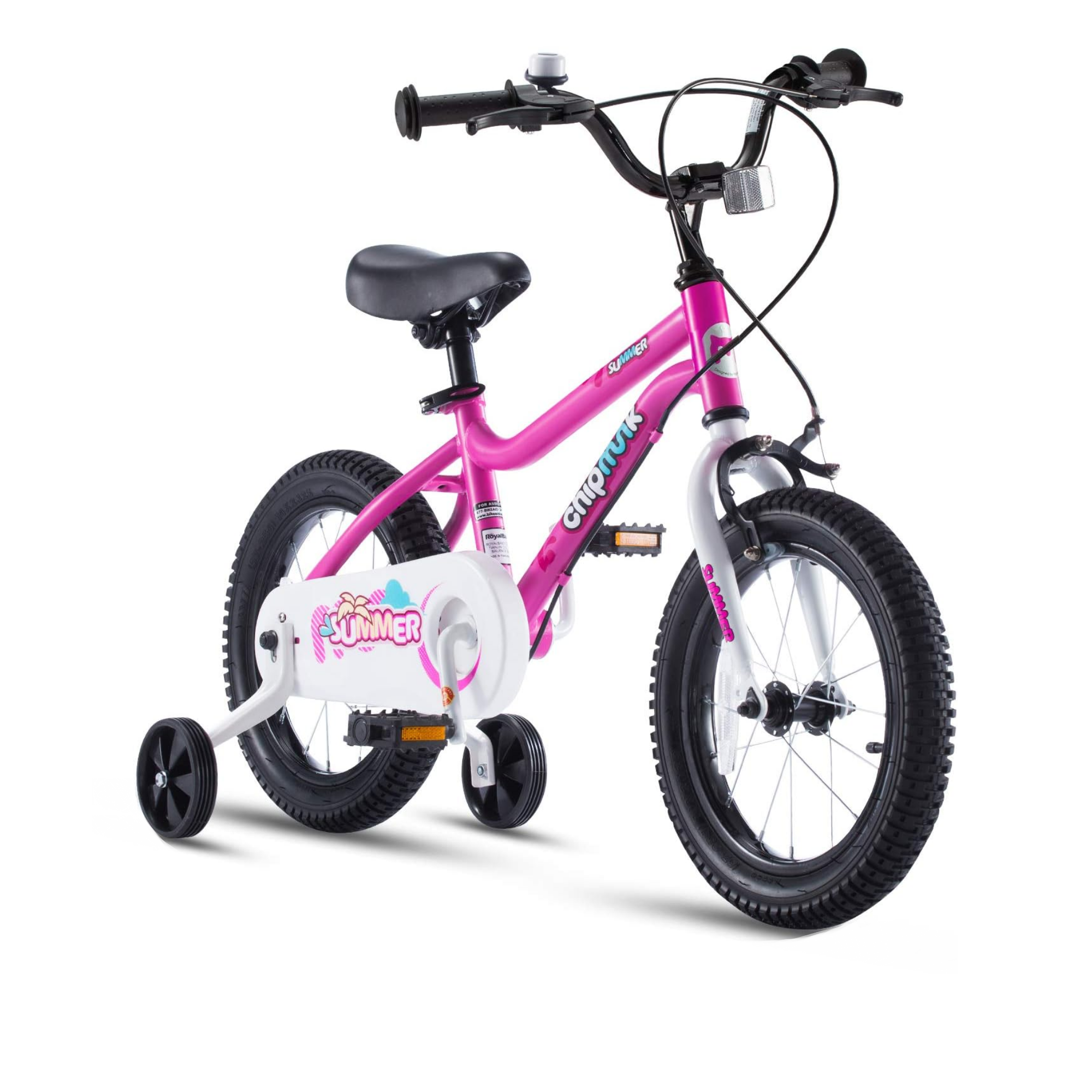 Chipmunk MK 14 Inch Bicycle with Lightweight Steel Frame, Adjustable Seat and Handle, Front + Rear Brakes, 95% Pre-Assembled Kid's Bikes with Training Wheels for Children 3-6 Years Old, Pink