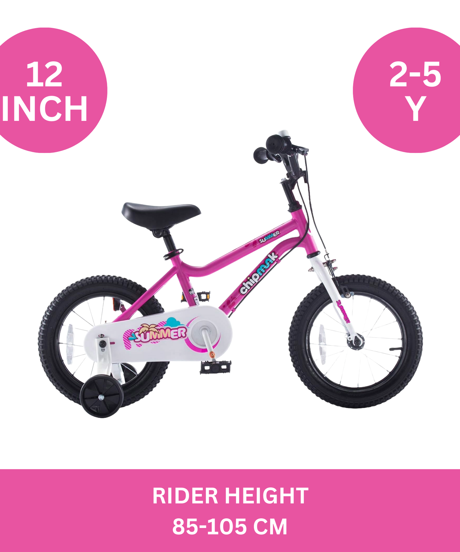 Chipmunk MK 12 Inch Bicycle with Lightweight Steel Frame, Adjustable Seat and Handle, Front + Rear Brakes, 95% Pre-Assembled Kid's Bikes with Training Wheels for Children 2-5 Years Old, Black