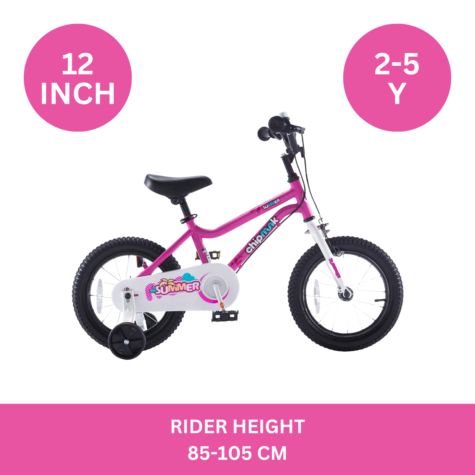 Chipmunk MK 12 Inch Bicycle with Lightweight Steel Frame, Adjustable Seat and Handle, Front + Rear Brakes, 95% Pre-Assembled Kid's Bikes with Training Wheels for Children 2-5 Years Old, Black