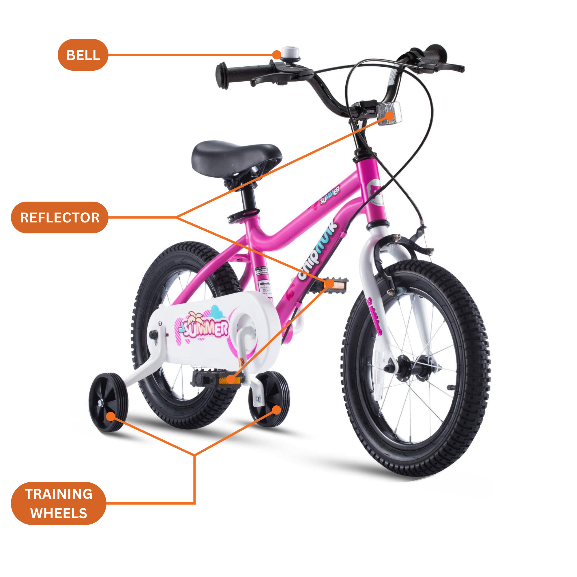 Chipmunk MK 12 Inch Bicycle with Lightweight Steel Frame, Adjustable Seat and Handle, Front + Rear Brakes, 95% Pre-Assembled Kid's Bikes with Training Wheels for Children 2-5 Years Old, Pink