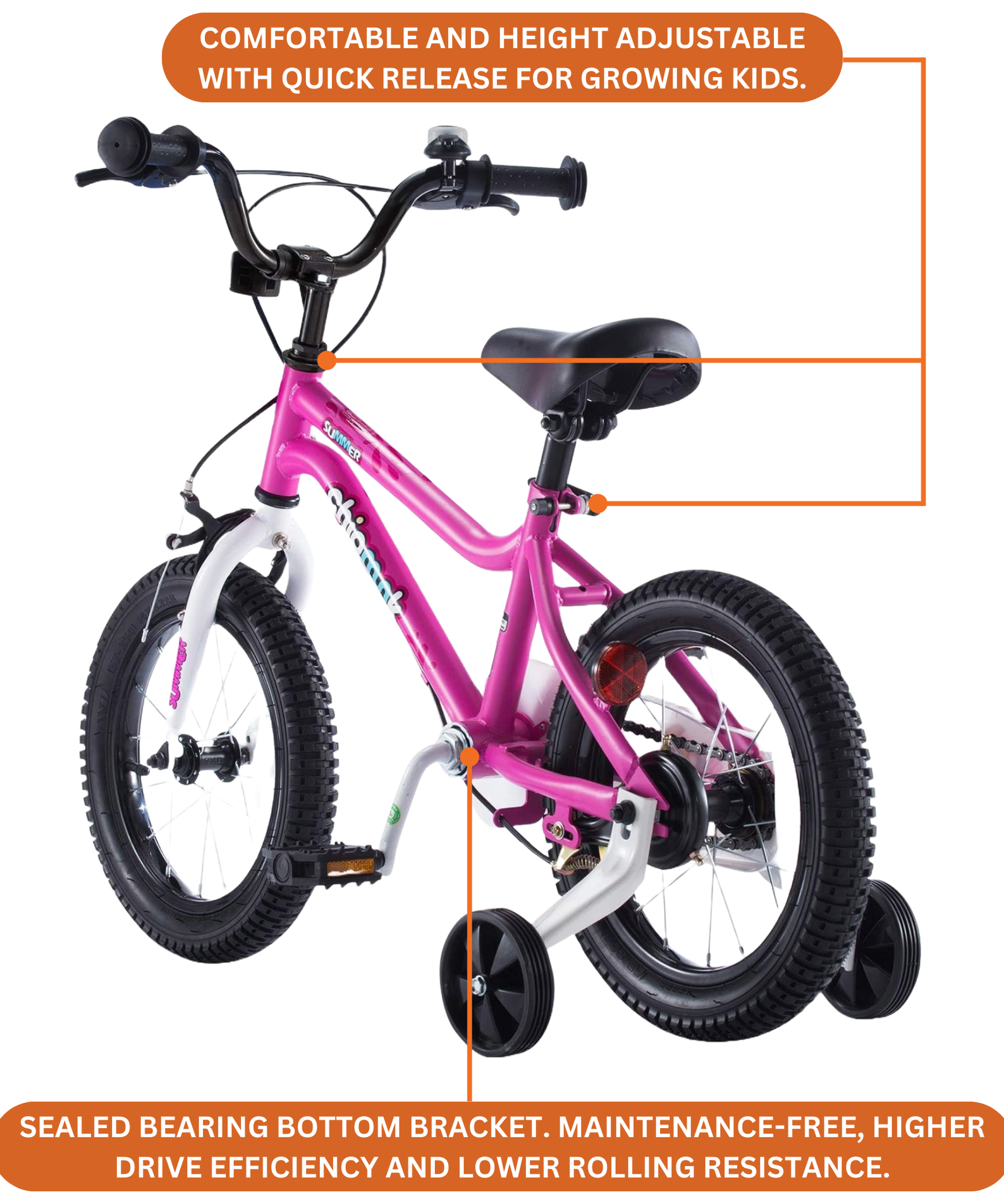 Chipmunk MK 18 Inch Bicycle with Lightweight Steel Frame, Adjustable Seat and Handle, Front + Rear Brakes, 95% Pre-Assembled Kid's Bikes with Training Wheels for Children 6-9 Years Old, Pink