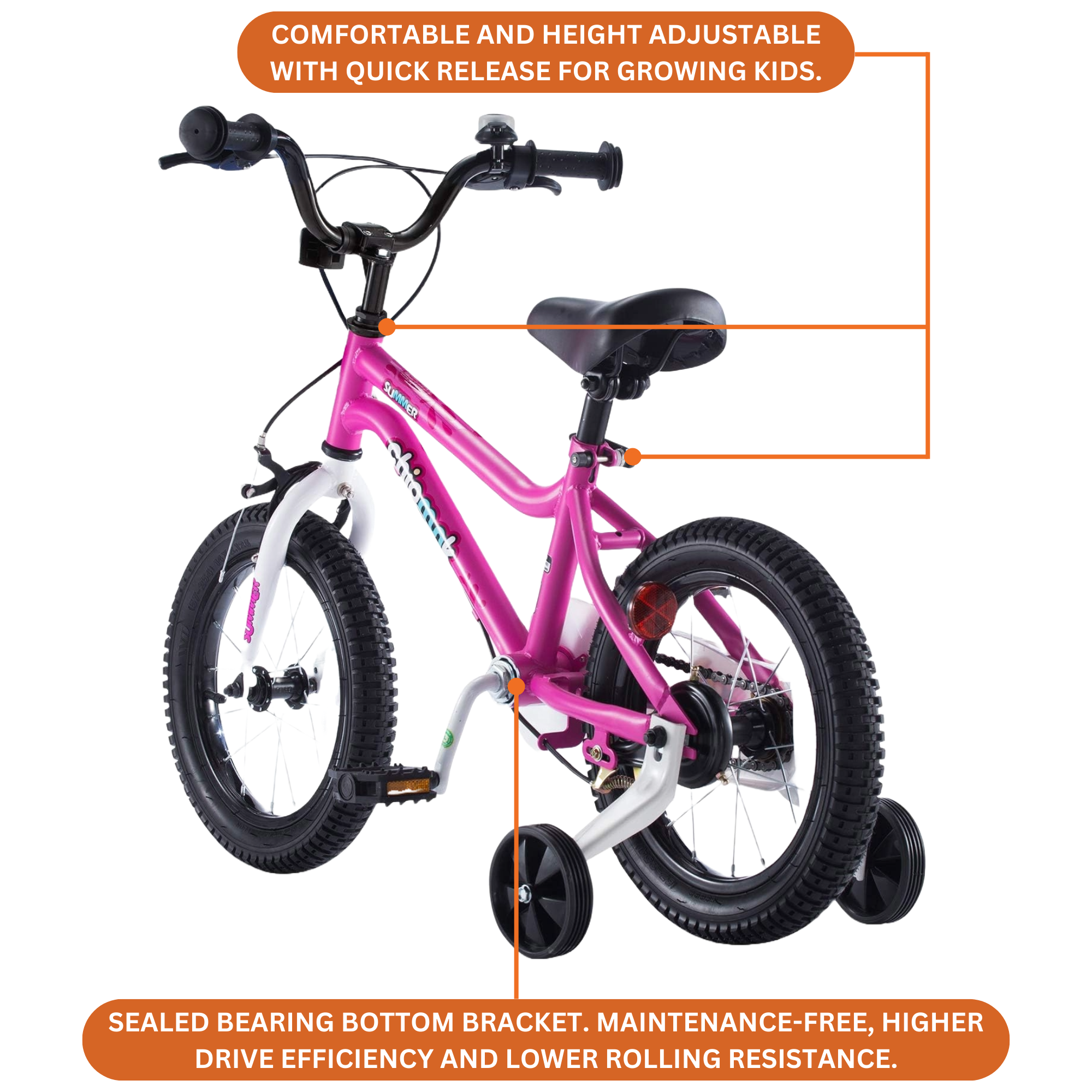 Chipmunk MK 14 Inch Bicycle with Lightweight Steel Frame, Adjustable Seat and Handle, Front + Rear Brakes, 95% Pre-Assembled Kid's Bikes with Training Wheels for Children 3-6 Years Old, Pink