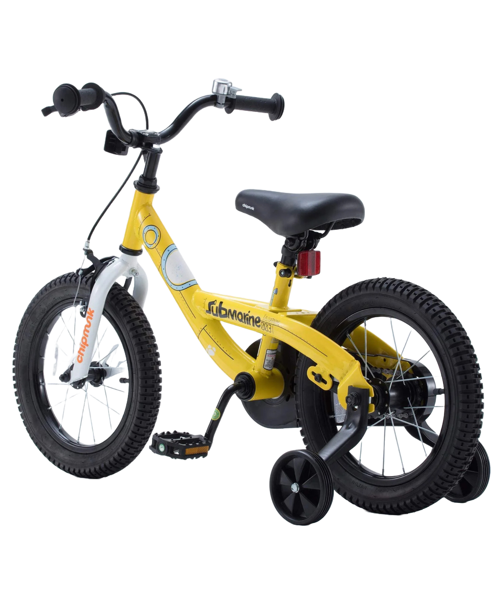 Chipmunk Submarine 16 Inch Bicycle with Lightweight Steel Frame, Adjustable Seat and Handle, Front + Rear Brakes, 95% Pre-Assembled Kid's Bikes with Training Wheels for Children 4-7 Years Old, Yellow