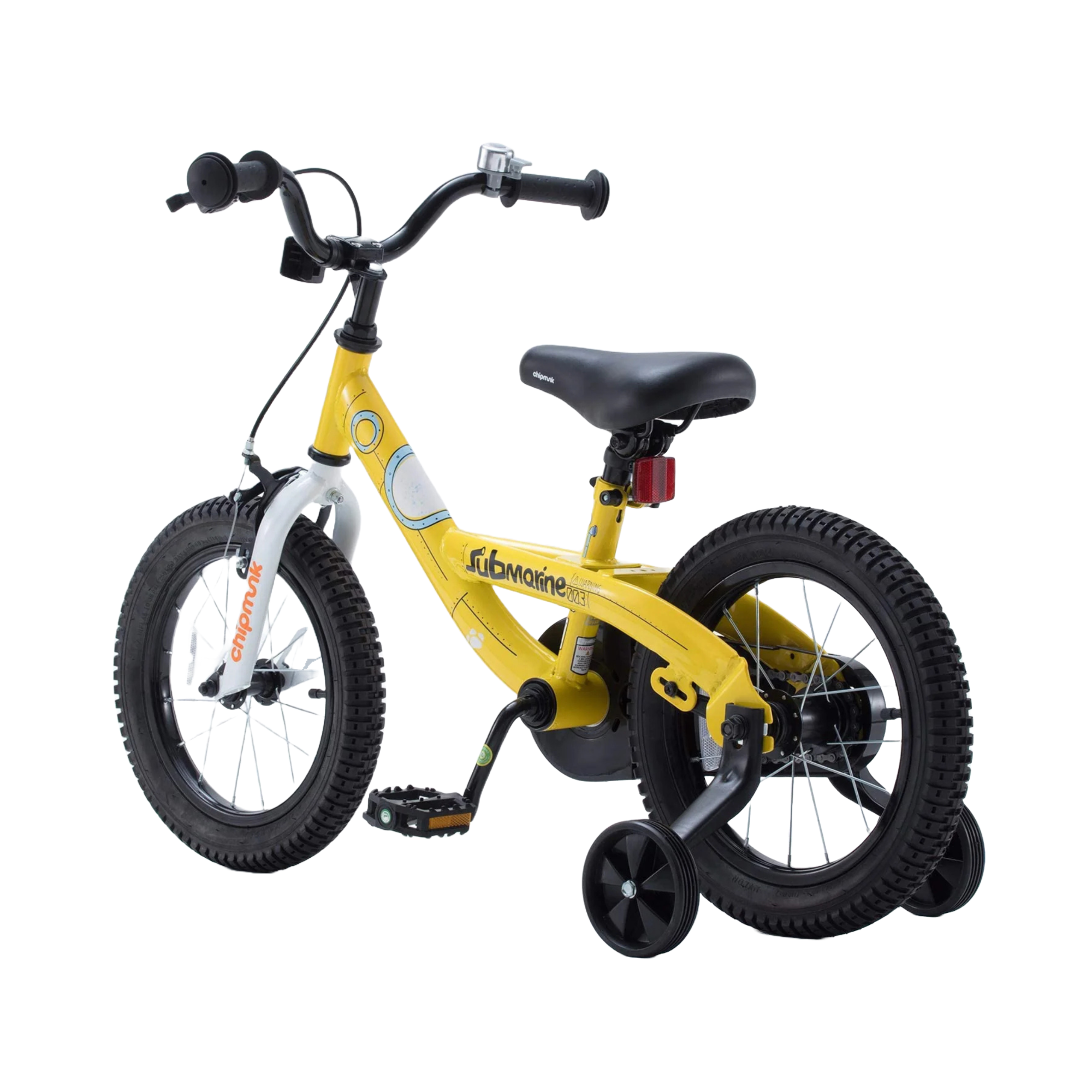 Chipmunk Submarine 16 Inch Bicycle with Lightweight Steel Frame, Adjustable Seat and Handle, Front + Rear Brakes, 95% Pre-Assembled Kid's Bikes with Training Wheels for Children 4-7 Years Old, Yellow
