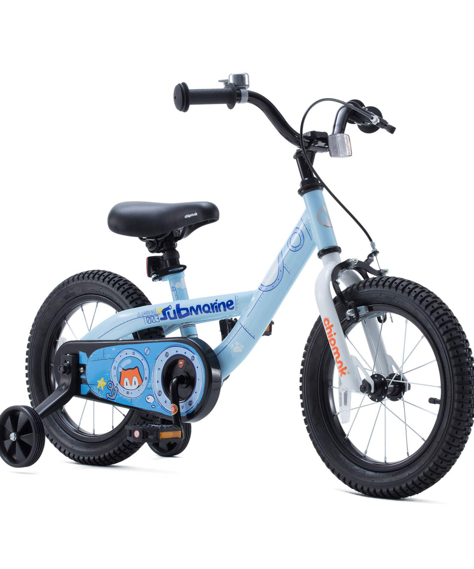 Chipmunk Submarine 18 Inch Bicycle with Lightweight Steel Frame, Adjustable Seat and Handle, Front + Rear Brakes, 95% Pre-Assembled Kid's Bikes with Training Wheels for Children 6-9 Years Old, Blue