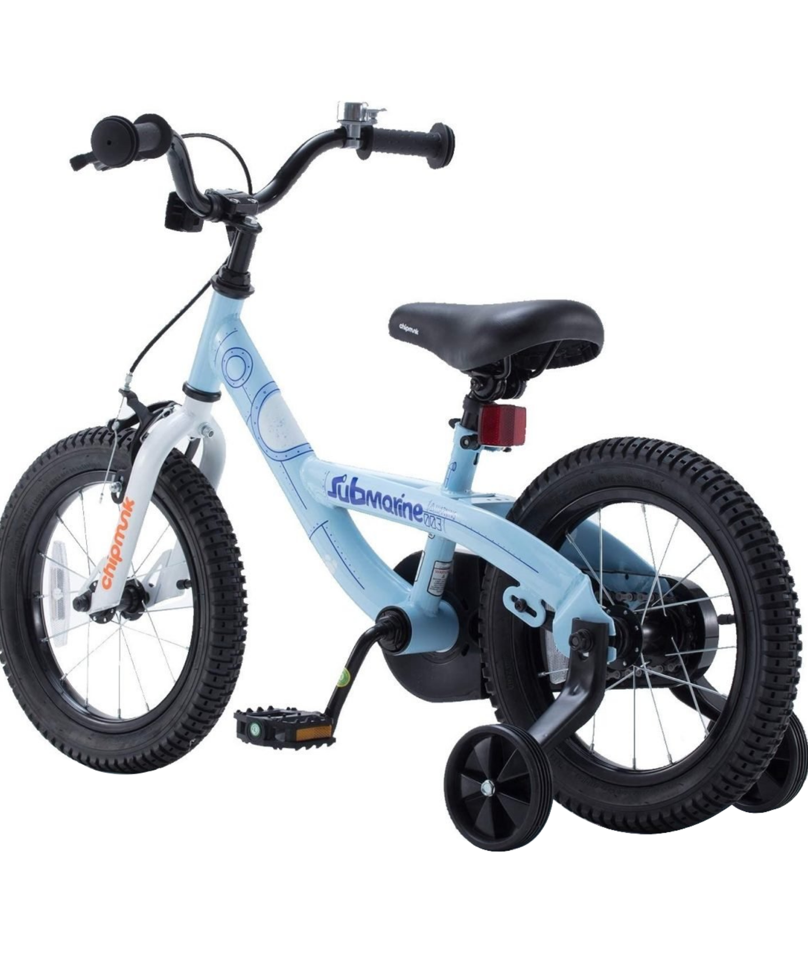 Chipmunk Submarine 18 Inch Bicycle with Lightweight Steel Frame, Adjustable Seat and Handle, Front + Rear Brakes, 95% Pre-Assembled Kid's Bikes with Training Wheels for Children 6-9 Years Old, Blue