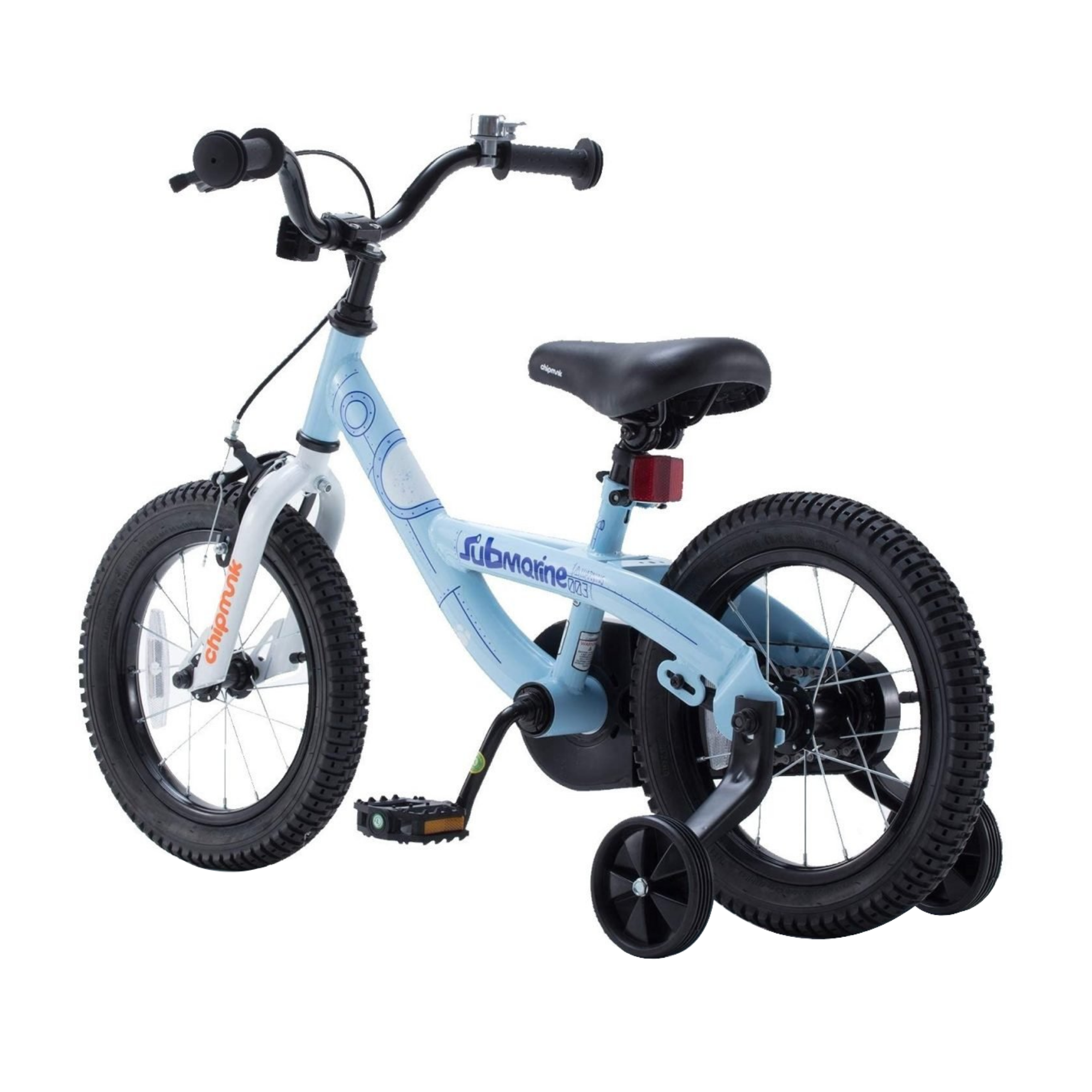Chipmunk Submarine 18 Inch Bicycle with Lightweight Steel Frame, Adjustable Seat and Handle, Front + Rear Brakes, 95% Pre-Assembled Kid's Bikes with Training Wheels for Children 6-9 Years Old, Blue